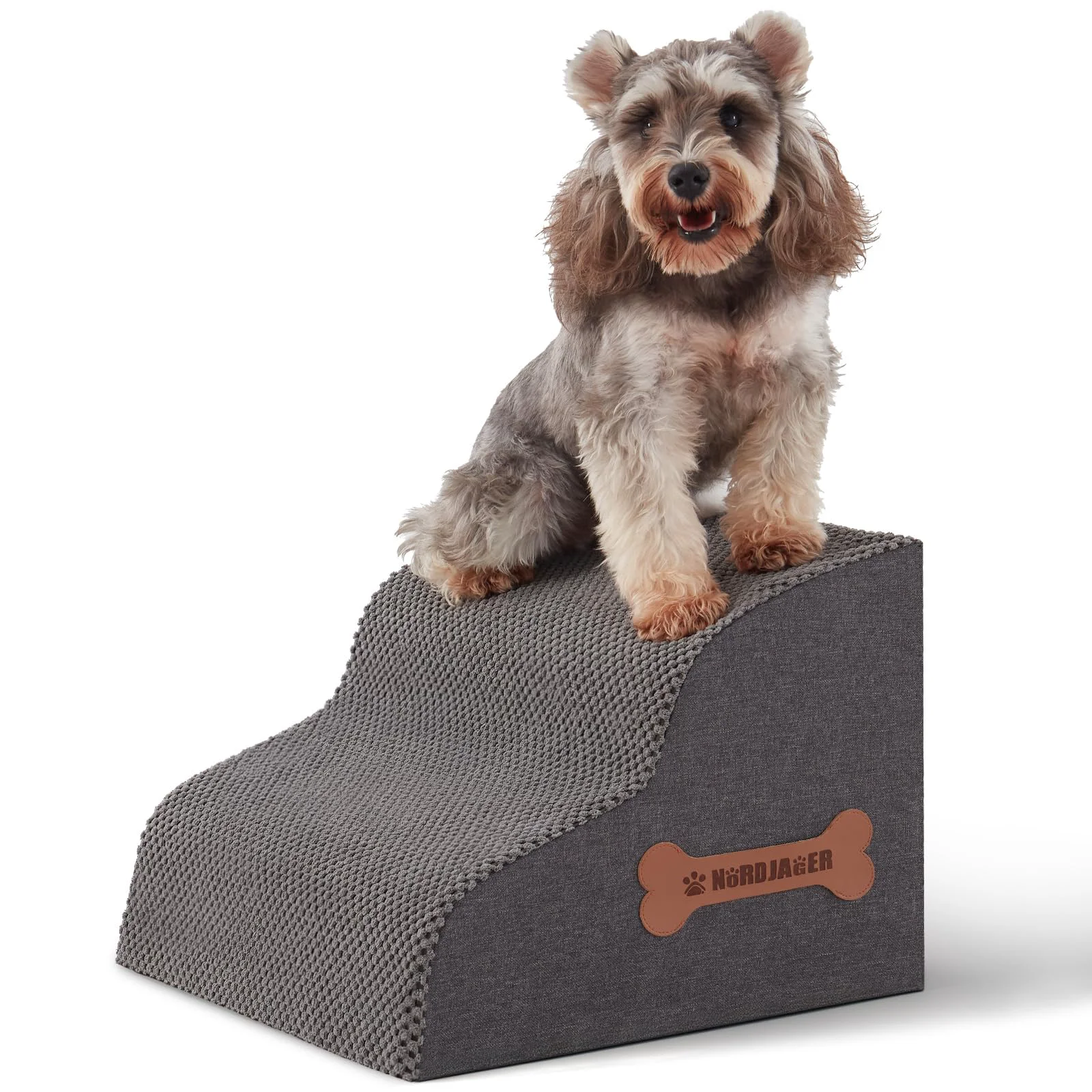 Clean Nordjager 2-Step Dog Stairs for Small Dogs Cats – Non-Slip Grey 11.8 in High-Density Foam High-Grade