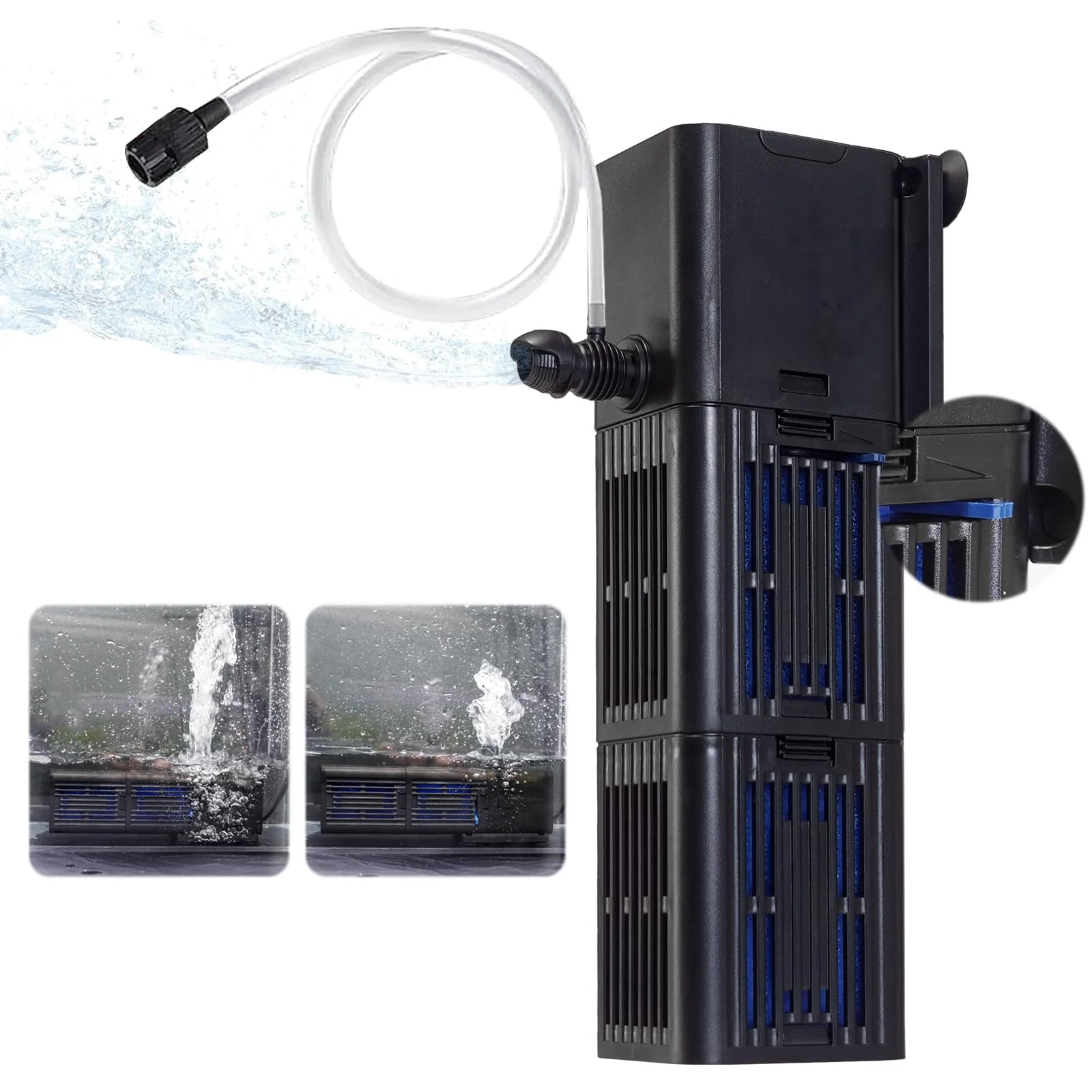 Natural Tararium Aquarium Filter - Adjustable Flow for 55-200 gal 400GPH 4-in-1 Submersible Pump Secure