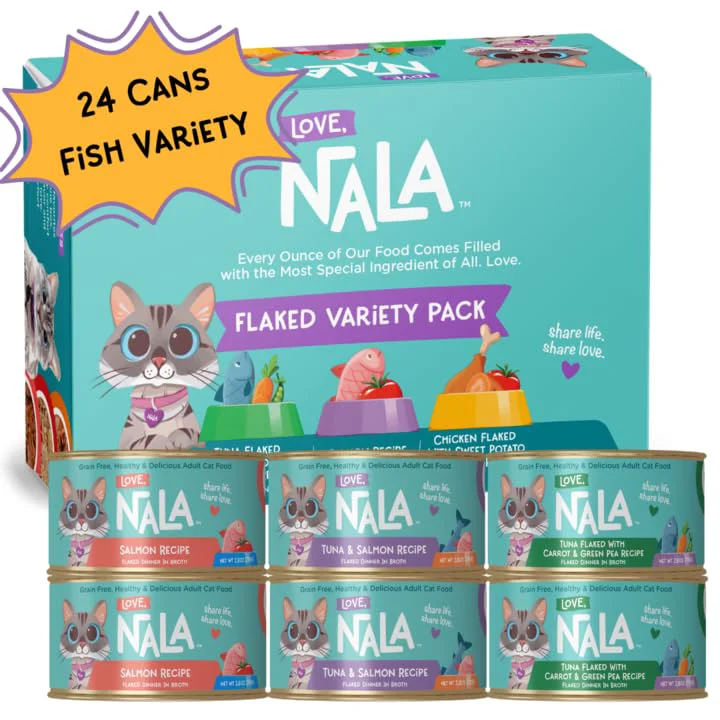 Smart LOVE NALA Flaked Fish Variety Pack – 24 Pack Wet Cat Food Grain Non-GMO Lean Protein Selected