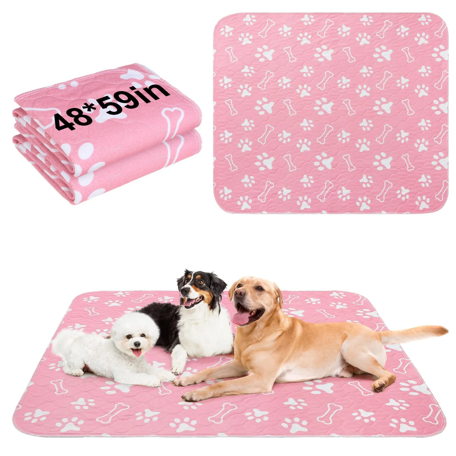 Original BEAUTYZOO 2 Pack Washable Dog Pee Pads – 48 x 60 Inches Non-Slip Reusable Potty Training Mats Efficient