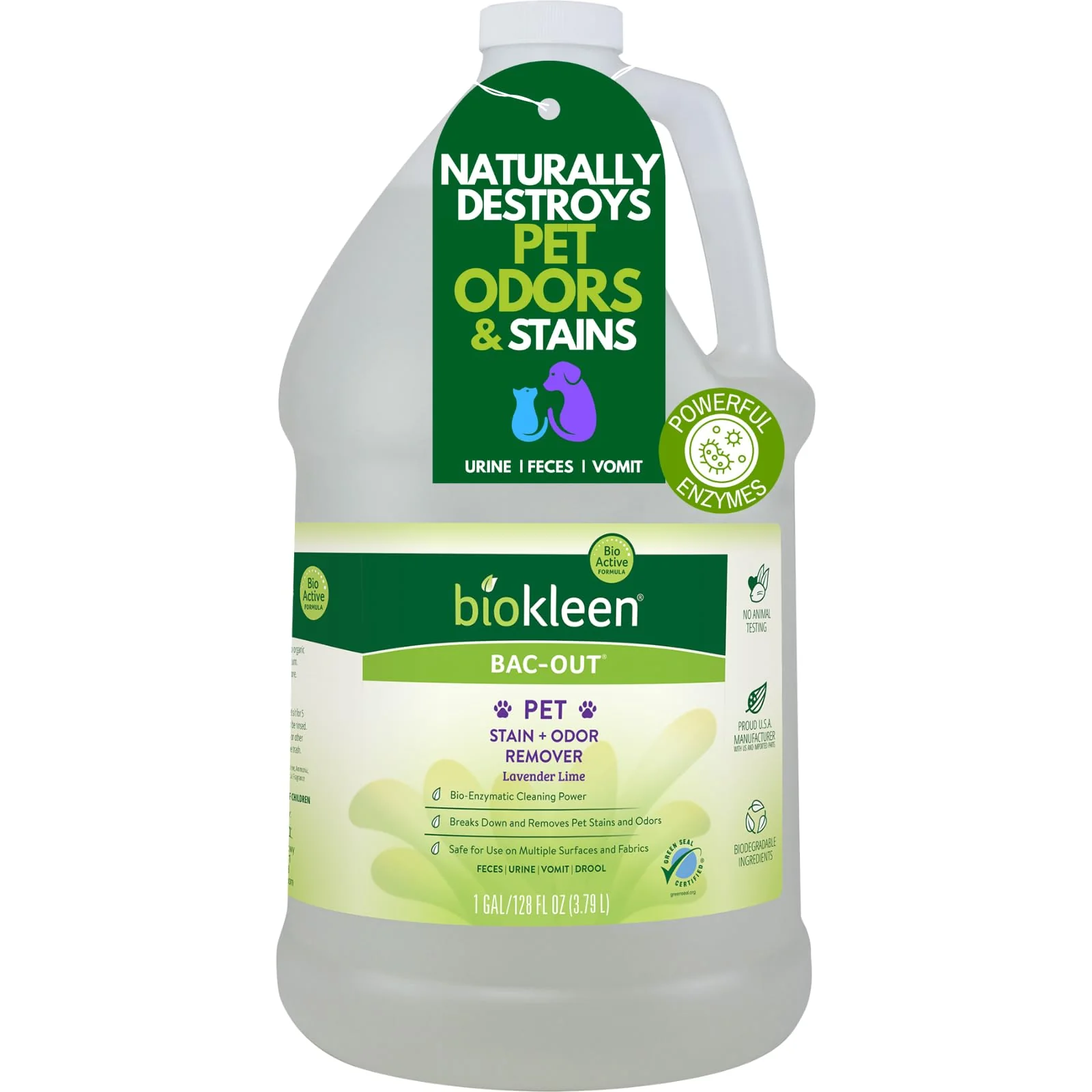 Versatile Biokleen Bac-Out Pet Stain Remover – Enzymatic Plant-Based Lavender Lime – 1 Gallon Stylish