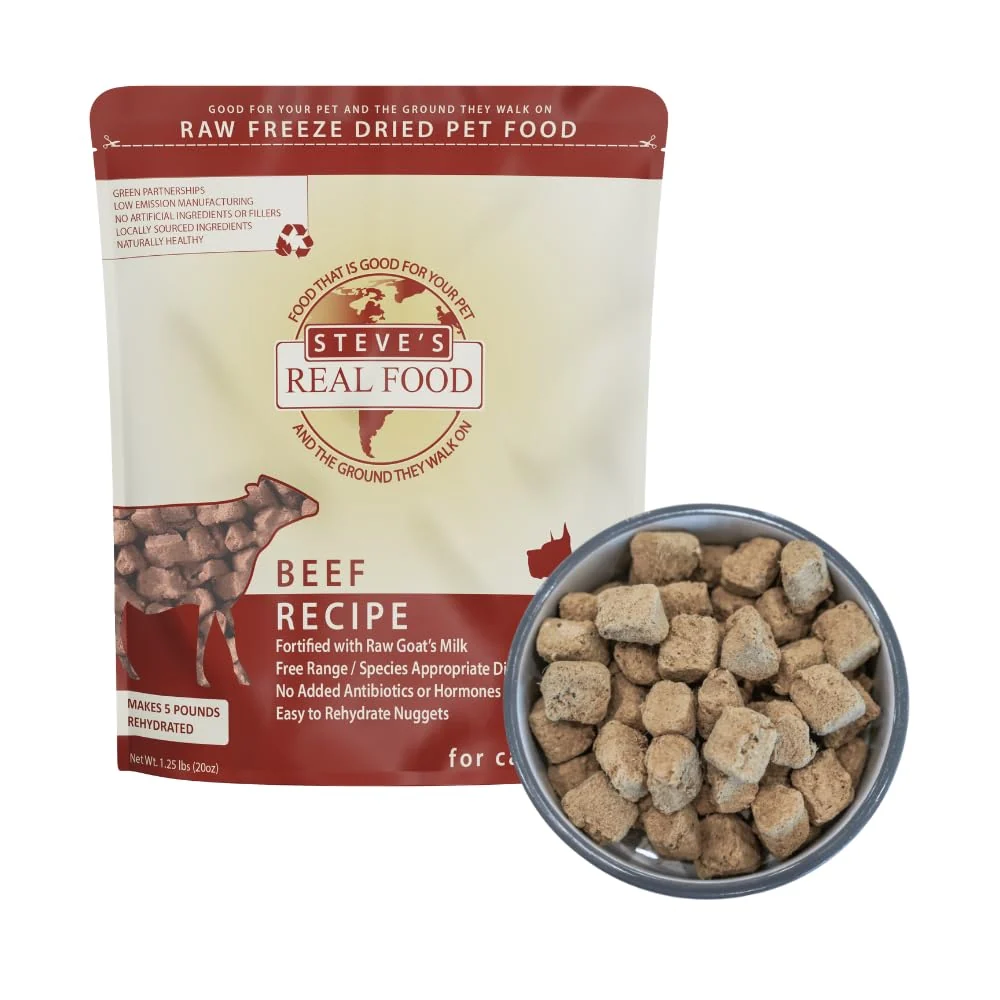 Natural Steve's Food ze-Dried Raw Nuggets – Beef Recipe 20 oz for Dogs Cats Selected