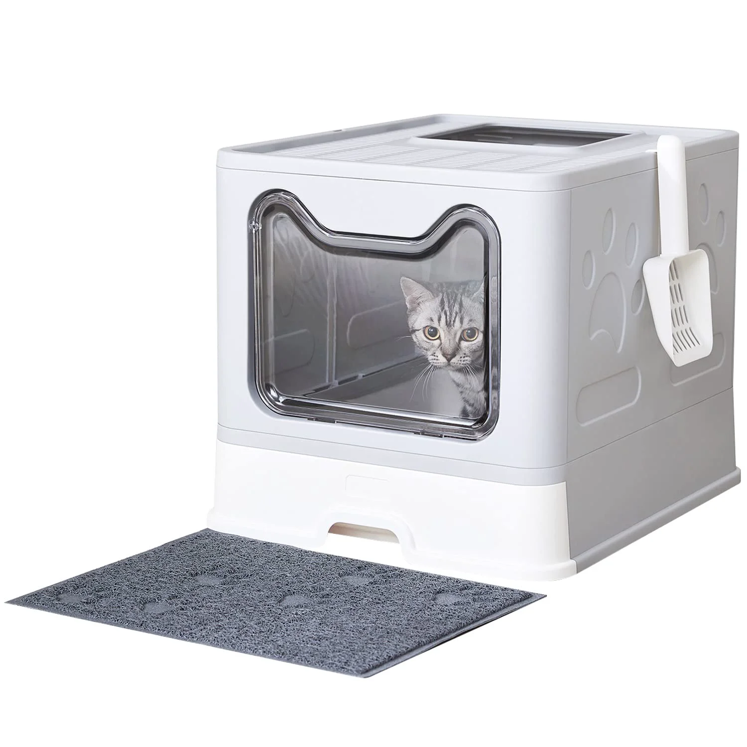 Exclusive Medario Cat Litter Box with Lid and Foldable Design – Odor Control Grey Next-Generation