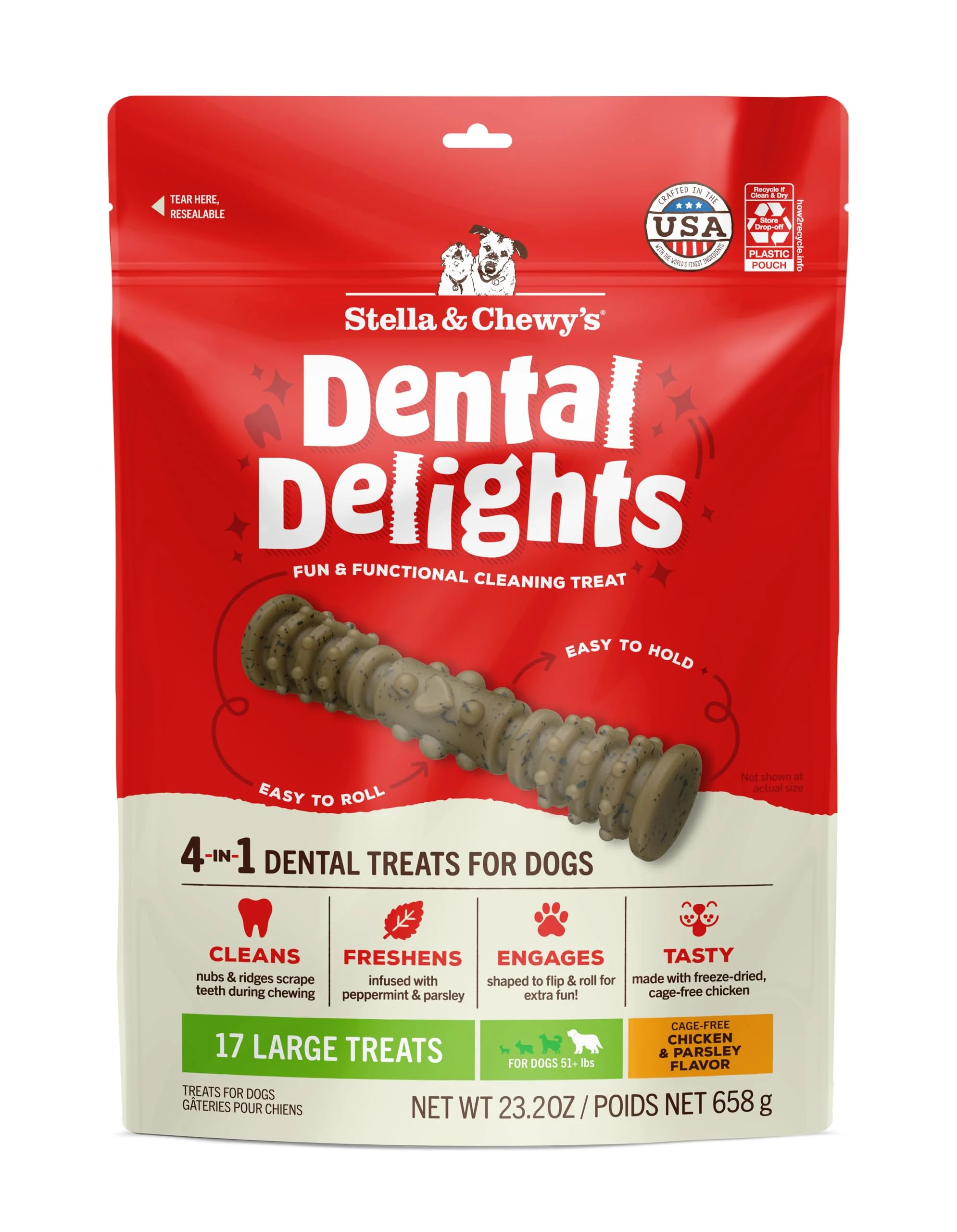 Effective Stella Chewy's Dental Delights with ze-Dried Chicken – Large Dog Dental Treats 23.2 oz Smooth