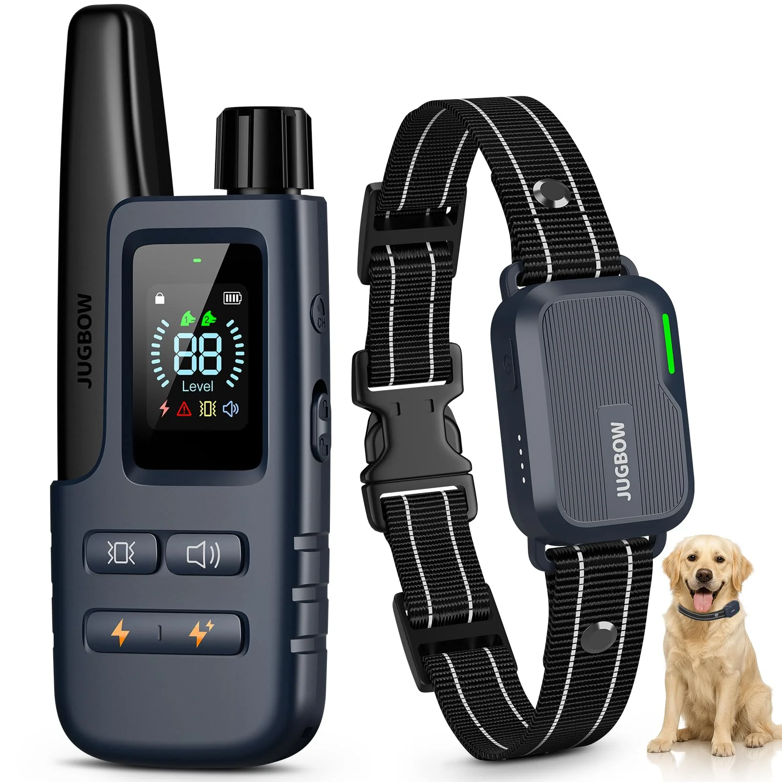 Reusable Jugbow Dog Shock Collar 4200ft — 4 Training Modes IPX8 Waterproof 2-Dog Remote Relaxed