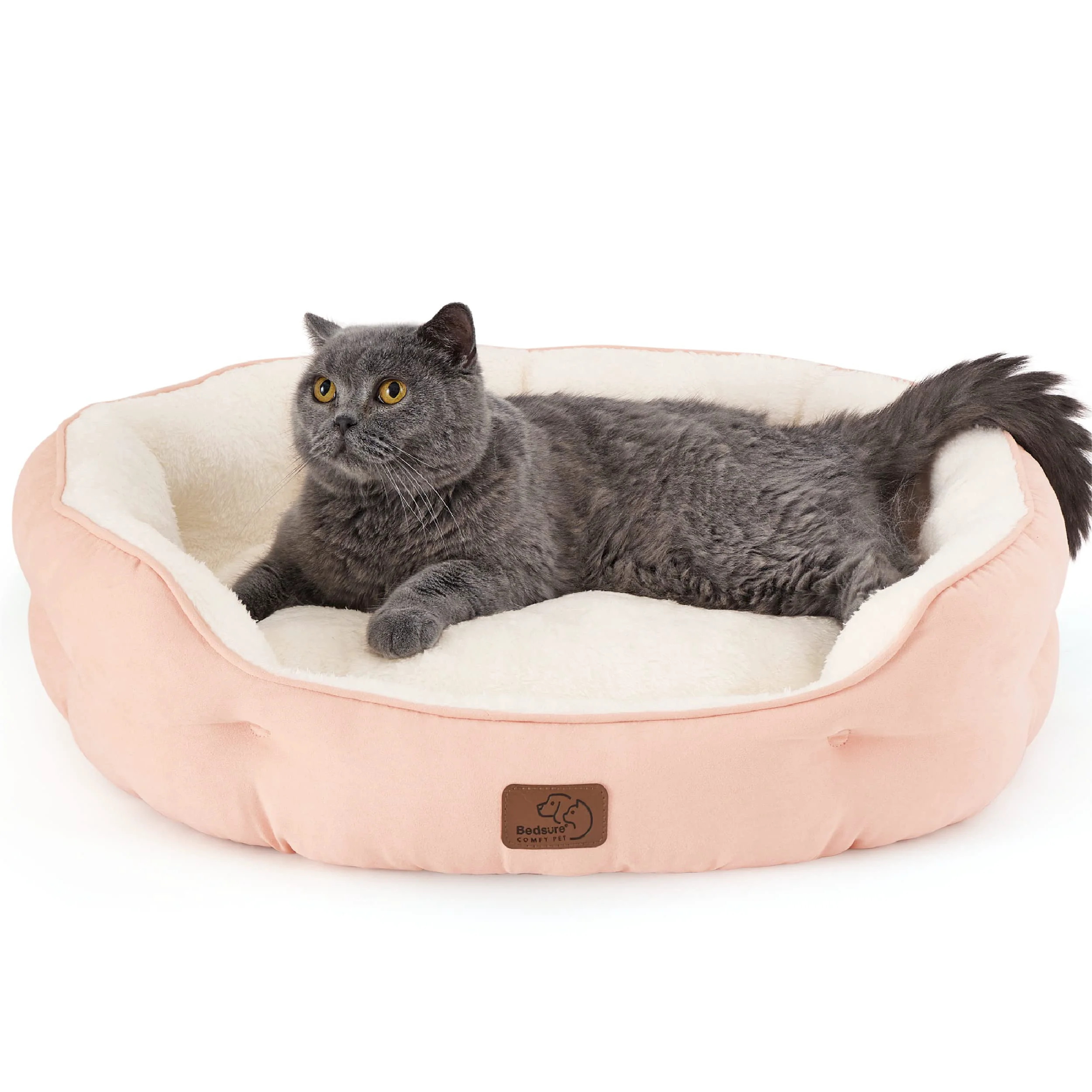 Expertly Made Bedsure Small Dog Bed - 25-Inch Peach Pink Round Bed with Non-Slip Bottom Fast