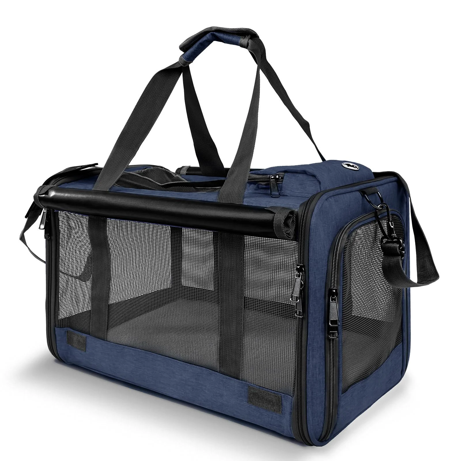 Enhanced GAPZER Large Cat Carrier – Soft-Sided Ventilated Travel Bag 20 lb Capacity Dark Blue Versatile