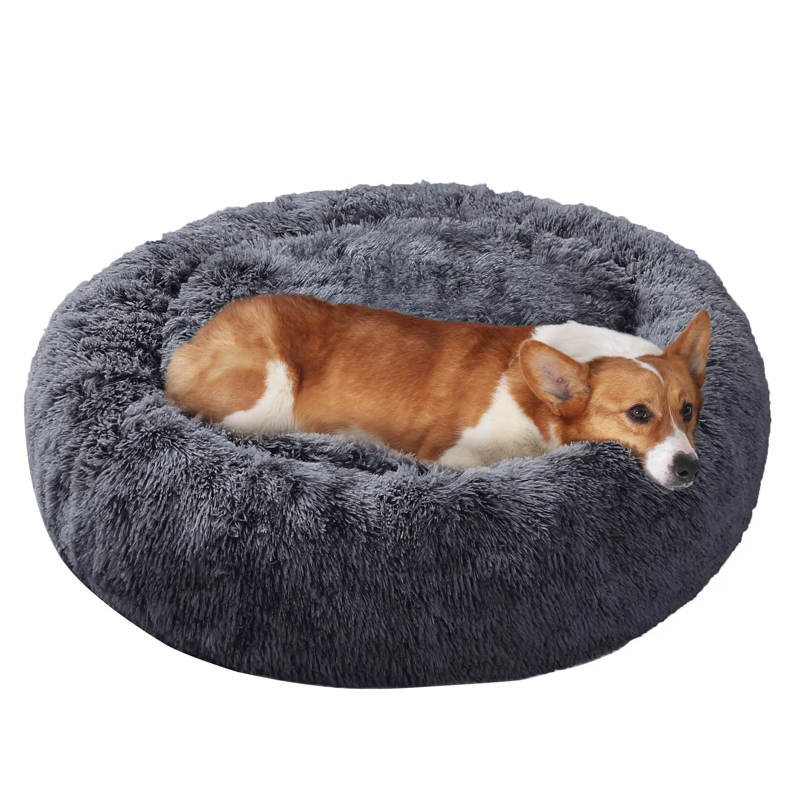 Elegant JOLLYVOGUE Calming Donut Dog Bed for Medium Large Dogs – Plush Fluffy Cushion 27 30 36 in Practical