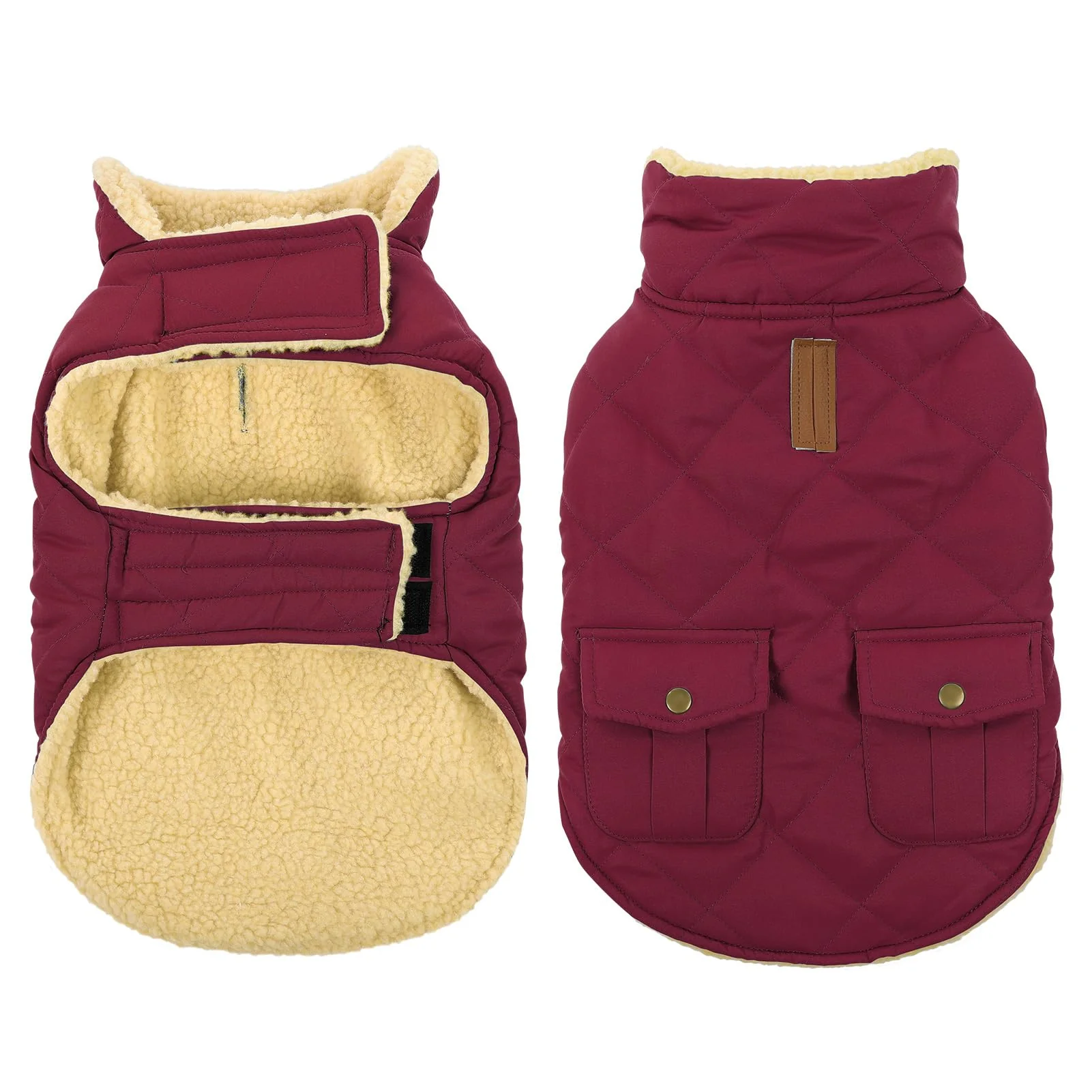 Sustainable Queenmore Dog Winter Coat – Warm Windproof Puffer Jacket with Plush Lining Burgundy XS-XL Comfortable