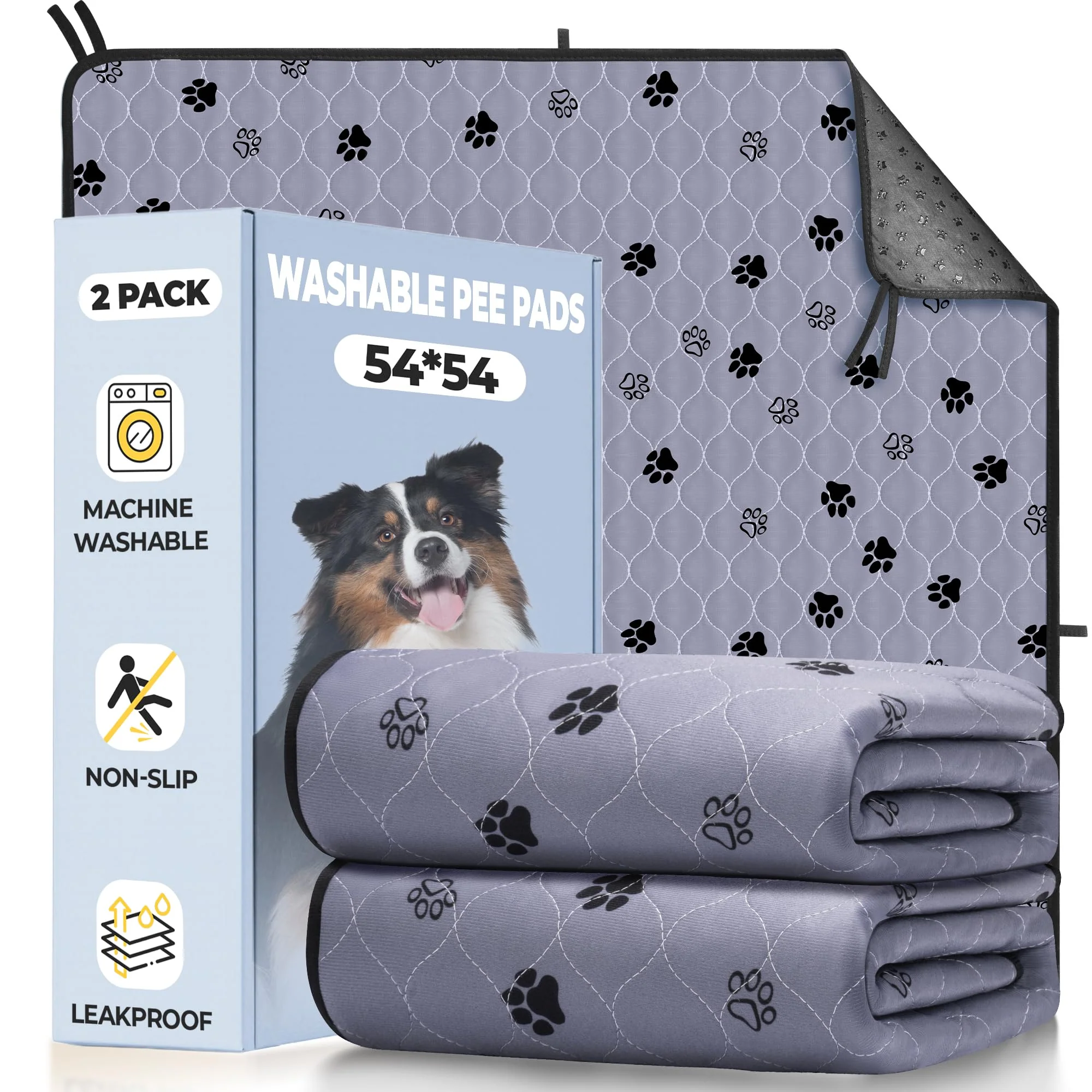 Relaxed Fostanfly Washable Dog Pee Pads – 2-Pack Extra Large 54x54 Non-Slip Leak-Proof Dependable