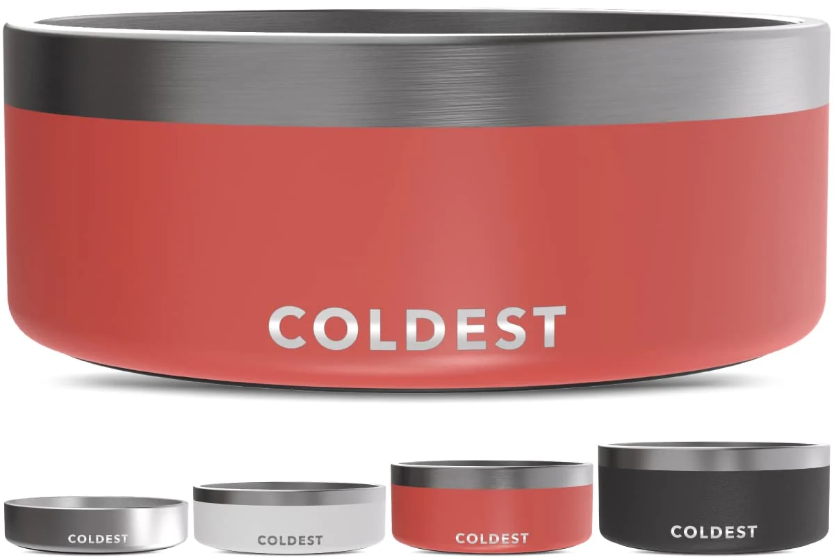Natural Coldest Dog Bowl - 64 oz Crimson Red 3-Layer Insulated Stainless Steel Anti-Rust Non-Slip Dishwasher Safe User-Friendly