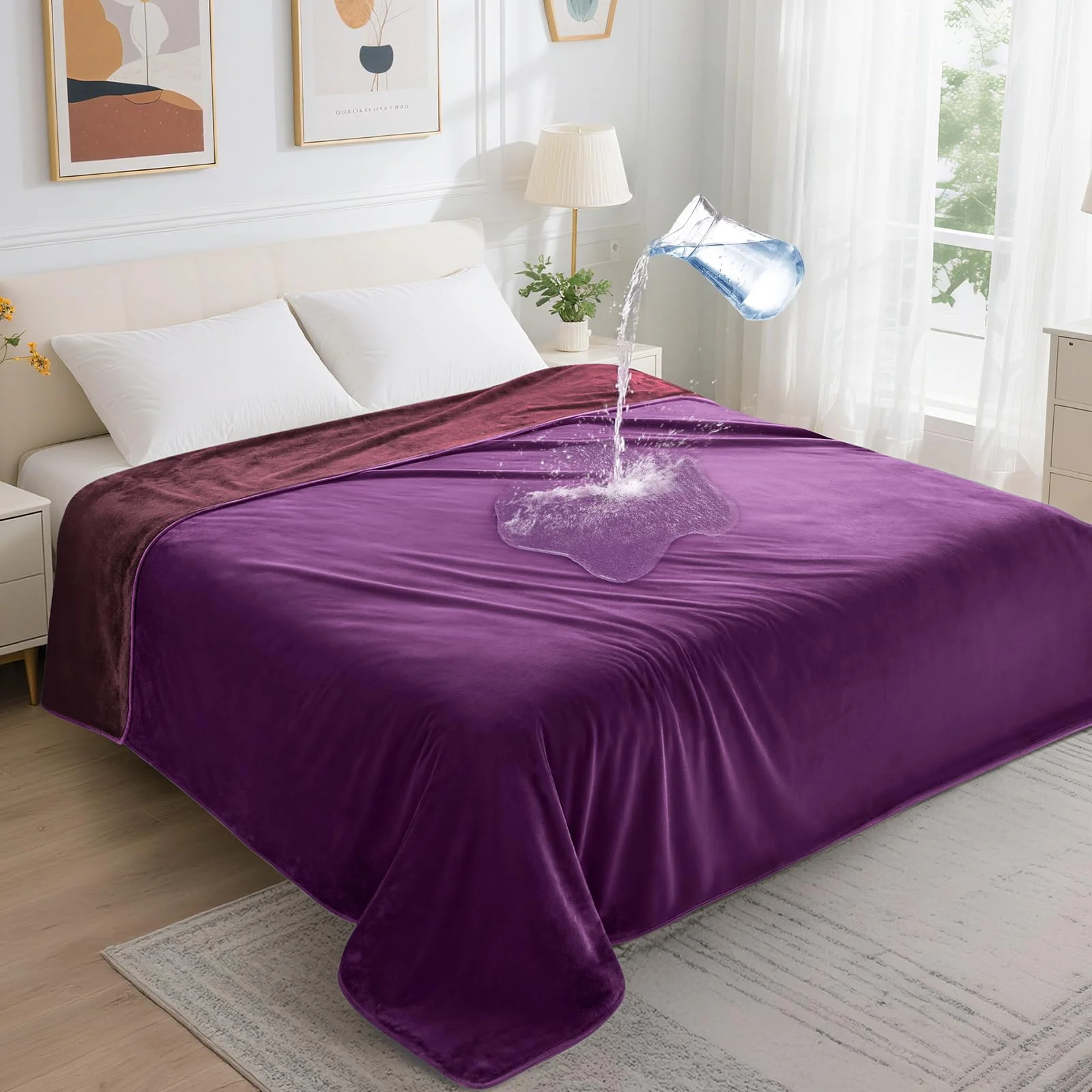 Soft LOOBANI Waterproof Blanket for Bed Reversible Flannel 60x80 Purple Solid