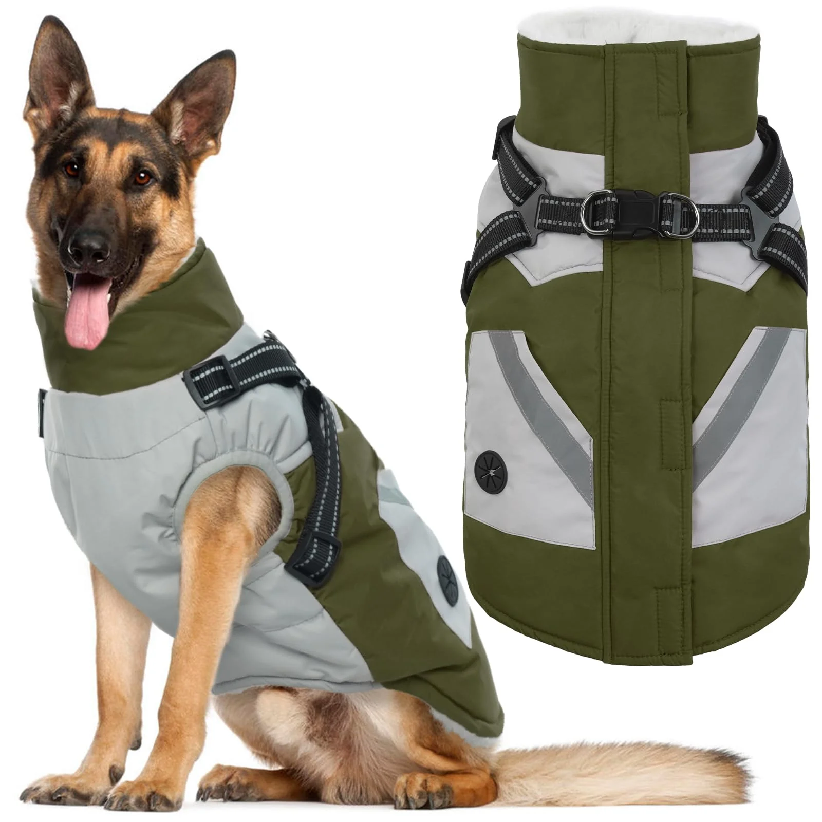 Unique IECOii Dog Jacket Winter Harness Built-In Green XXXL – Waterproof Snow Coat for Large Dogs Outstanding