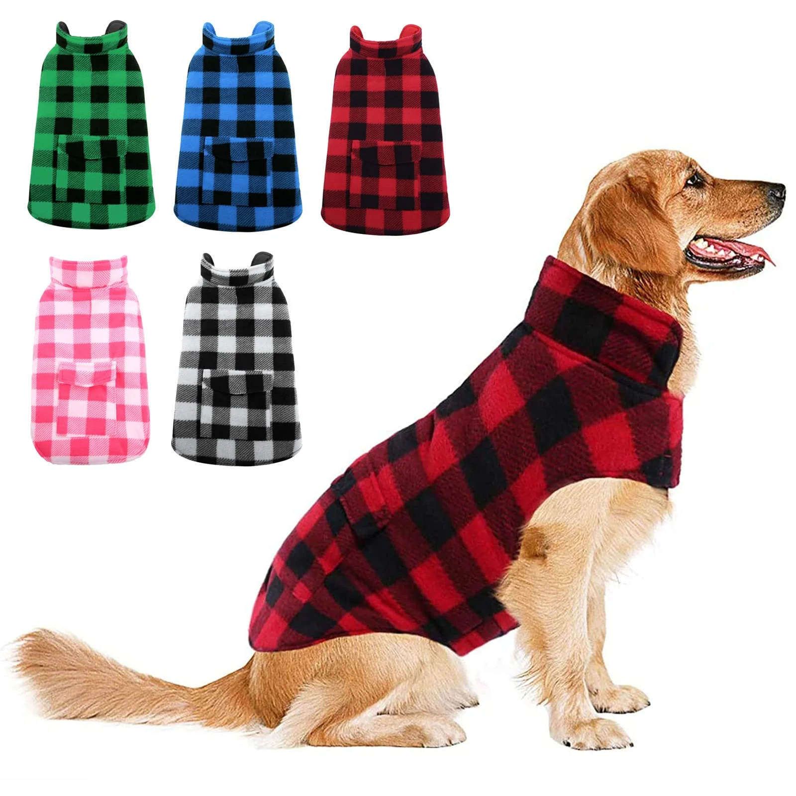 Original ASENKU Dog Winter Coat – Reversible Plaid Fleece Jacket Waterproof Windproof Red XL Unique