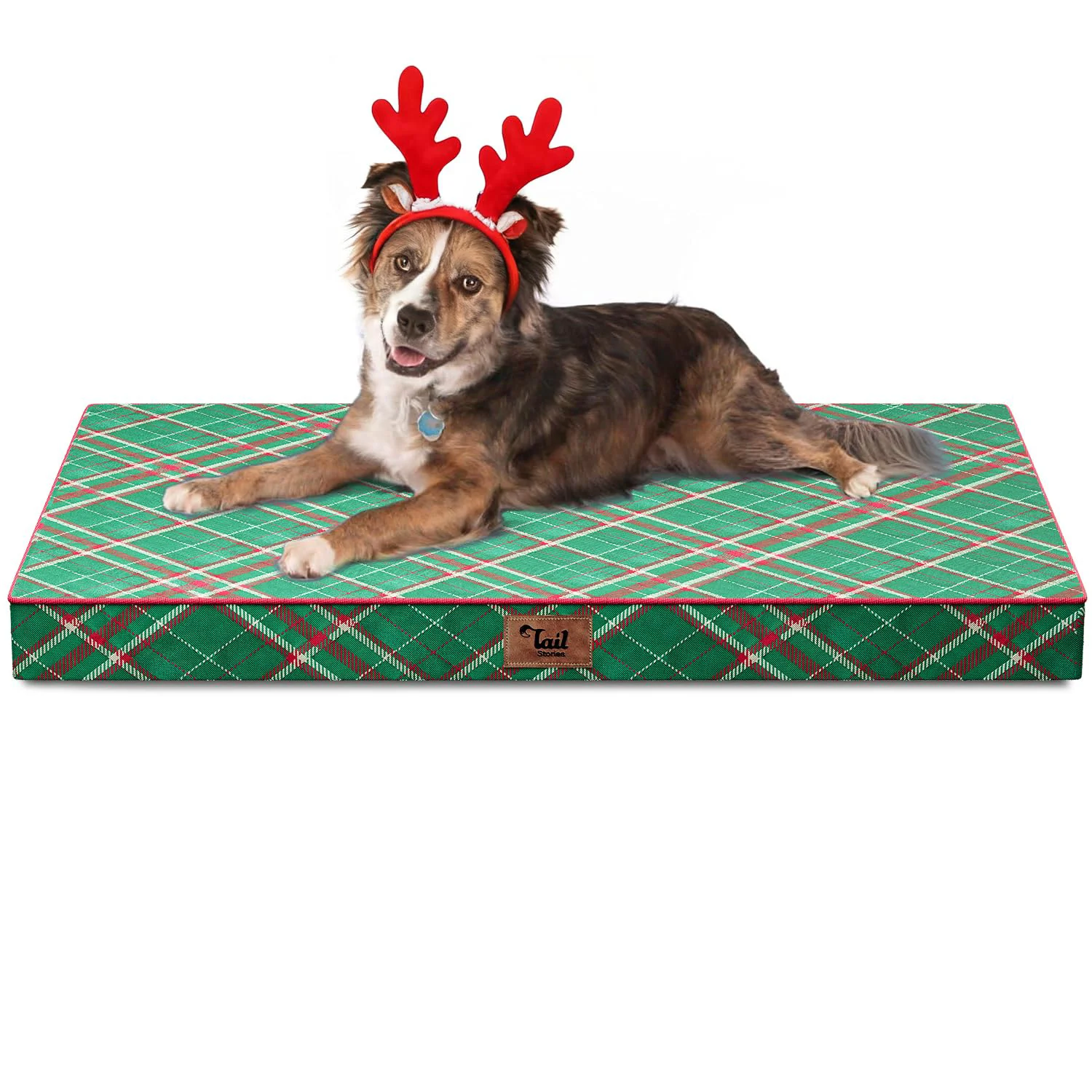 Fashionable Tail Stories Christmas Orthopedic Dog Bed for Large Dogs Waterproof Washable with Egg-Crate Foam Practical