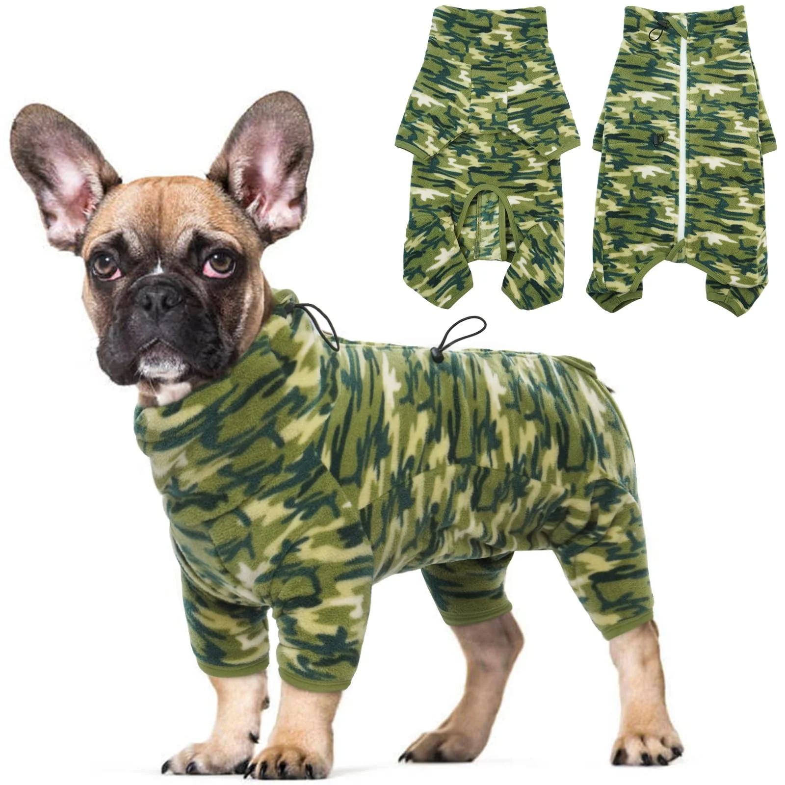 Fashionable ROZKITCH Camo Dog Jacket – Warm Polar-Fleece 4-Leg Coverage Luminous Zipper Prestigious