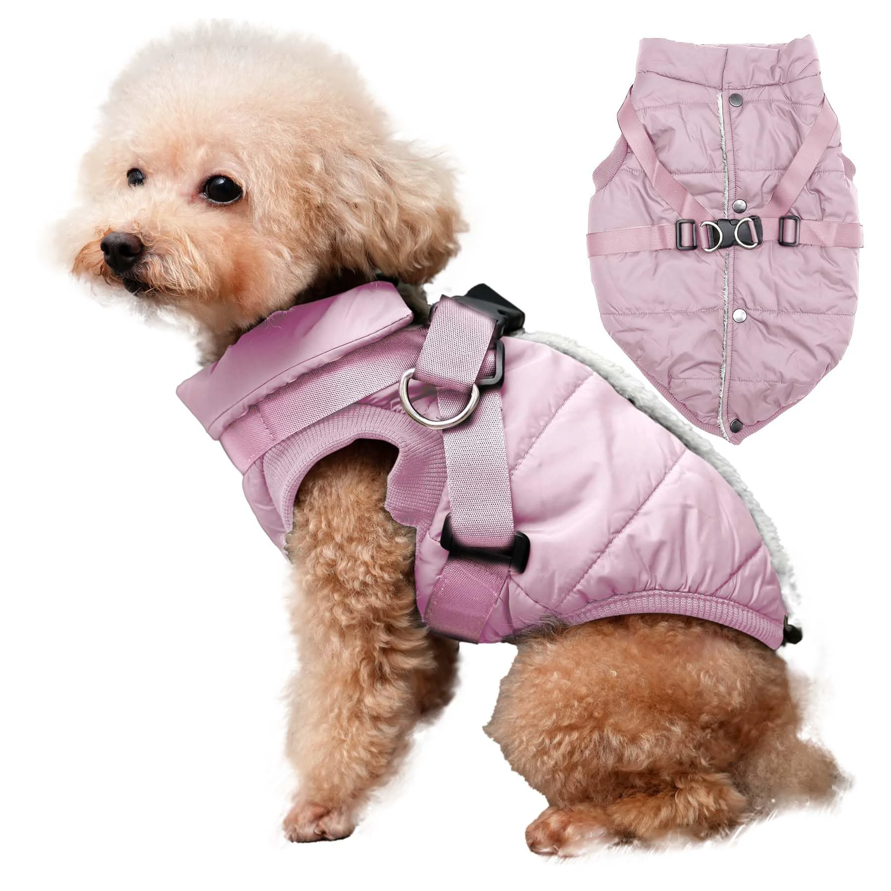 Minimalist JoyDaog Dog Jacket with Harness – Fleece-Lined Windproof Winter Coat for XXL Light Pink Certified