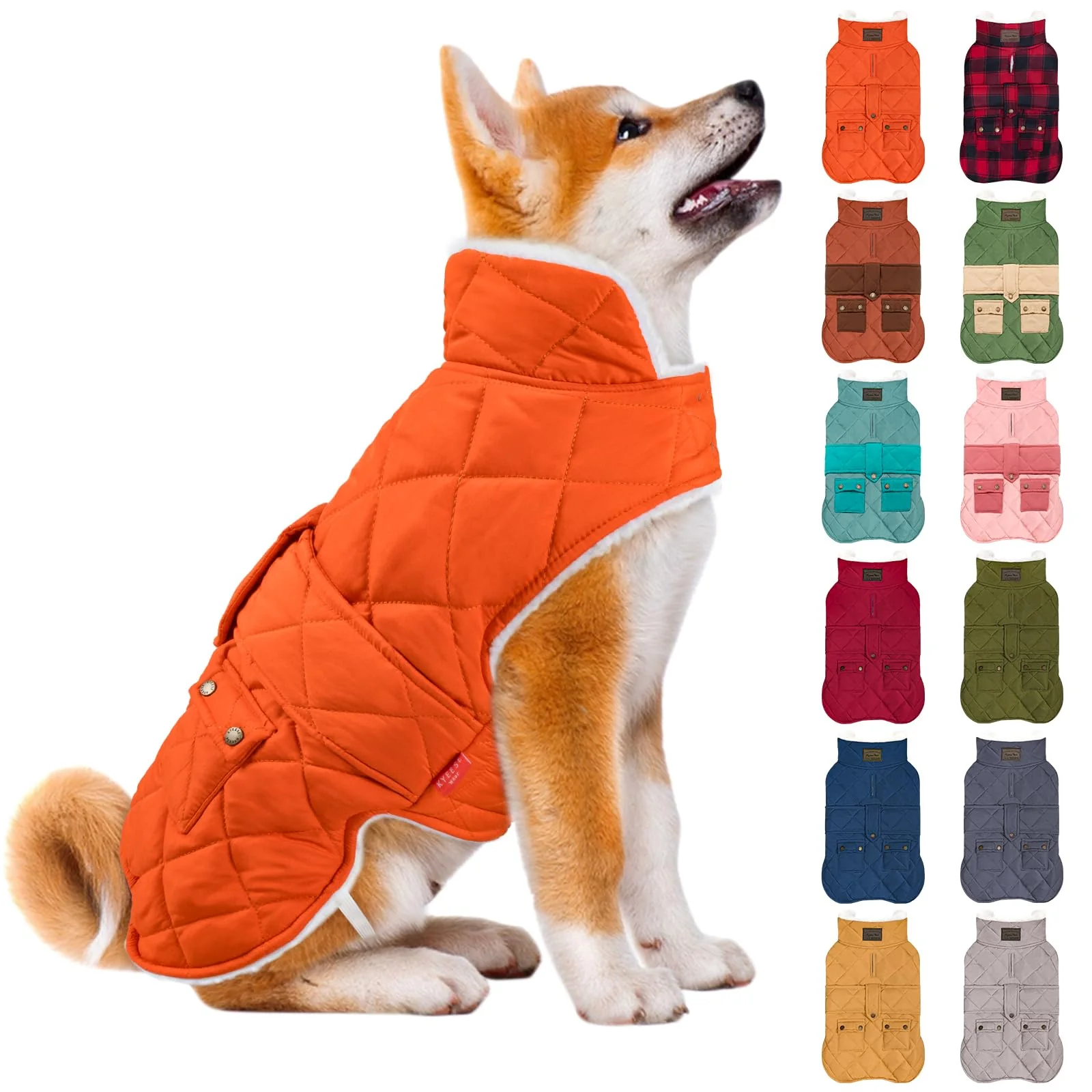 Casual KYEESE Winter Puffer Dog Coat – Waterproof Leash Hole Fleece-Lined Windproof Breathable