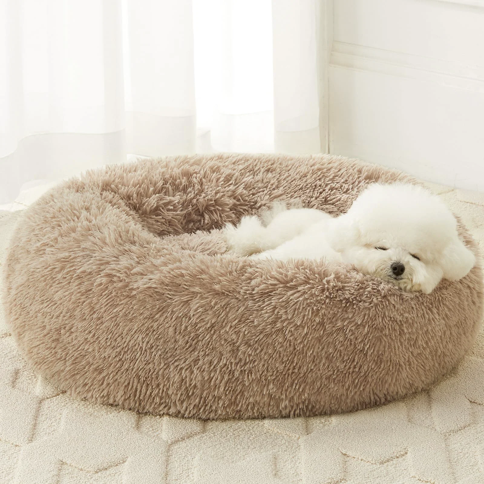 Trendy WNPETHOME Calming Donut Dog Bed – Self-Warming Faux Fur 30x30x10 in Brown Expertly Made