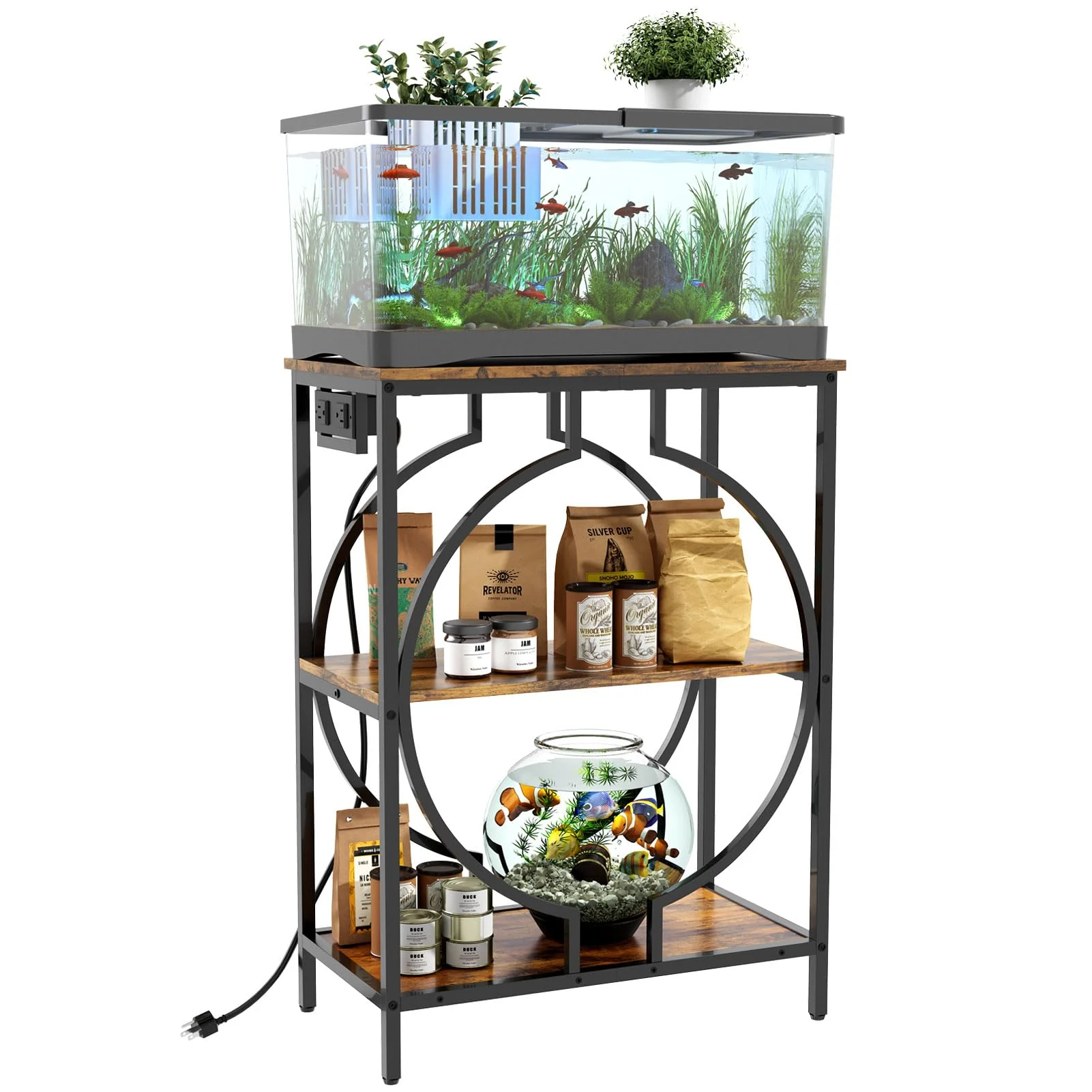 Comfortable HavenlyYouth 10 Gallon Aquarium Stand with Power Outlet – 3-Tier Rustic Brown Specialty