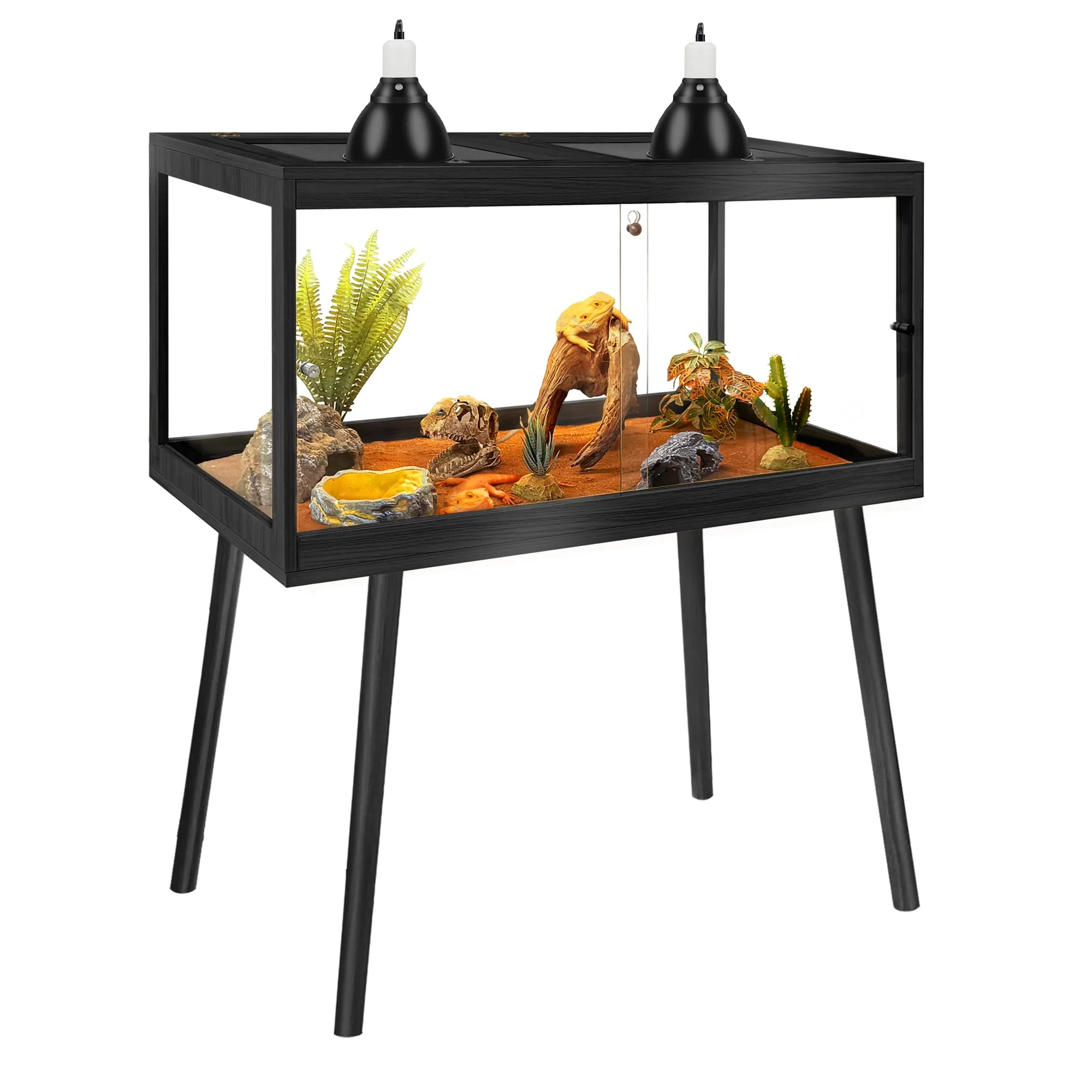 Versatile PROLEE 32-Gallon Tempered Glass Reptile Enclosure with Legs Scratch-Proof Glass Mesh Top Lockable Door Black Professional