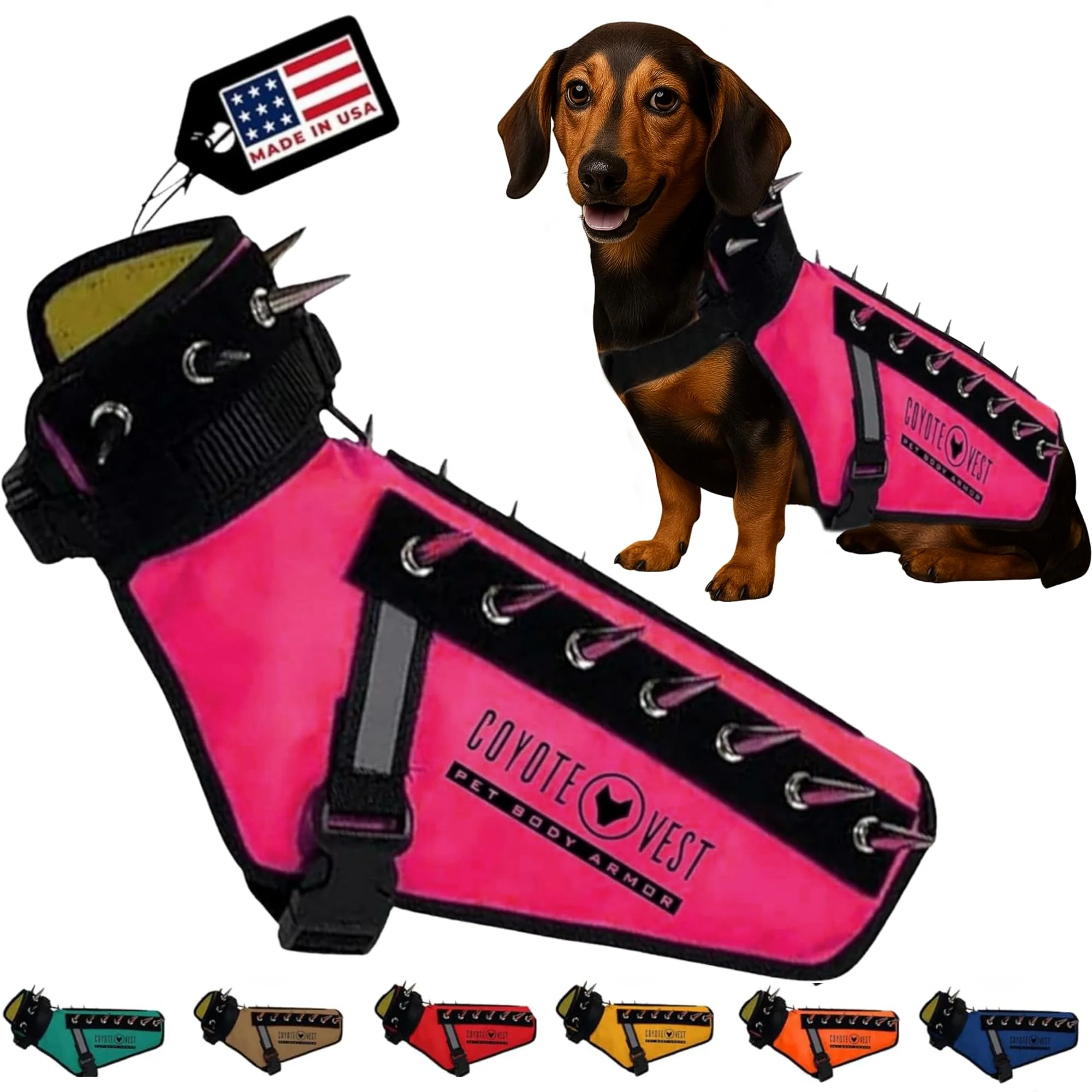 Expertly Made CoyoteVest XX-Small Pink Dog Harness – Reflective Spiked Made in USA Durable