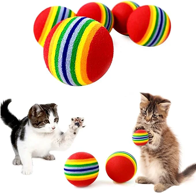 Professional PET SHOW 10pcs 1.38 Red Rainbow Cat Toy Balls Soft EVA Foam Interactive Indoor Consistent