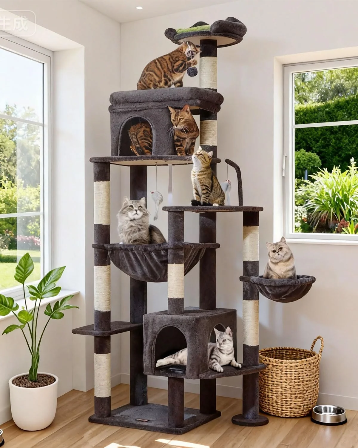 High-Quality Taoqimiao 83In Heavy Duty Cat Tree for XXL Cats Indoor Cat Tower Smoky Gray MS032G Lightweight