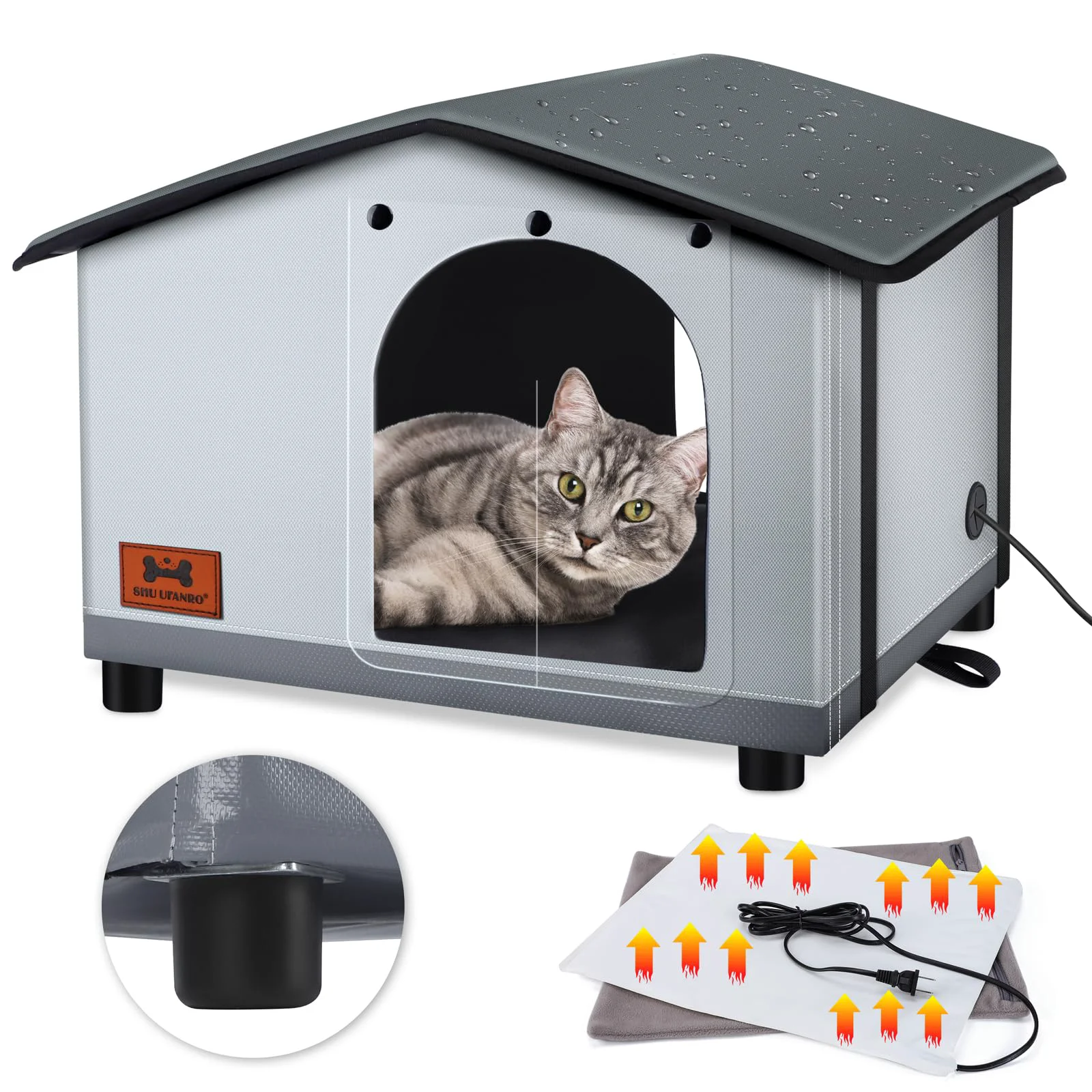Top-Quality SHU UFANRO Insulated Heated Cat House – Indoor Outdoor Shelter with Heated Pad 20x17x16 Original
