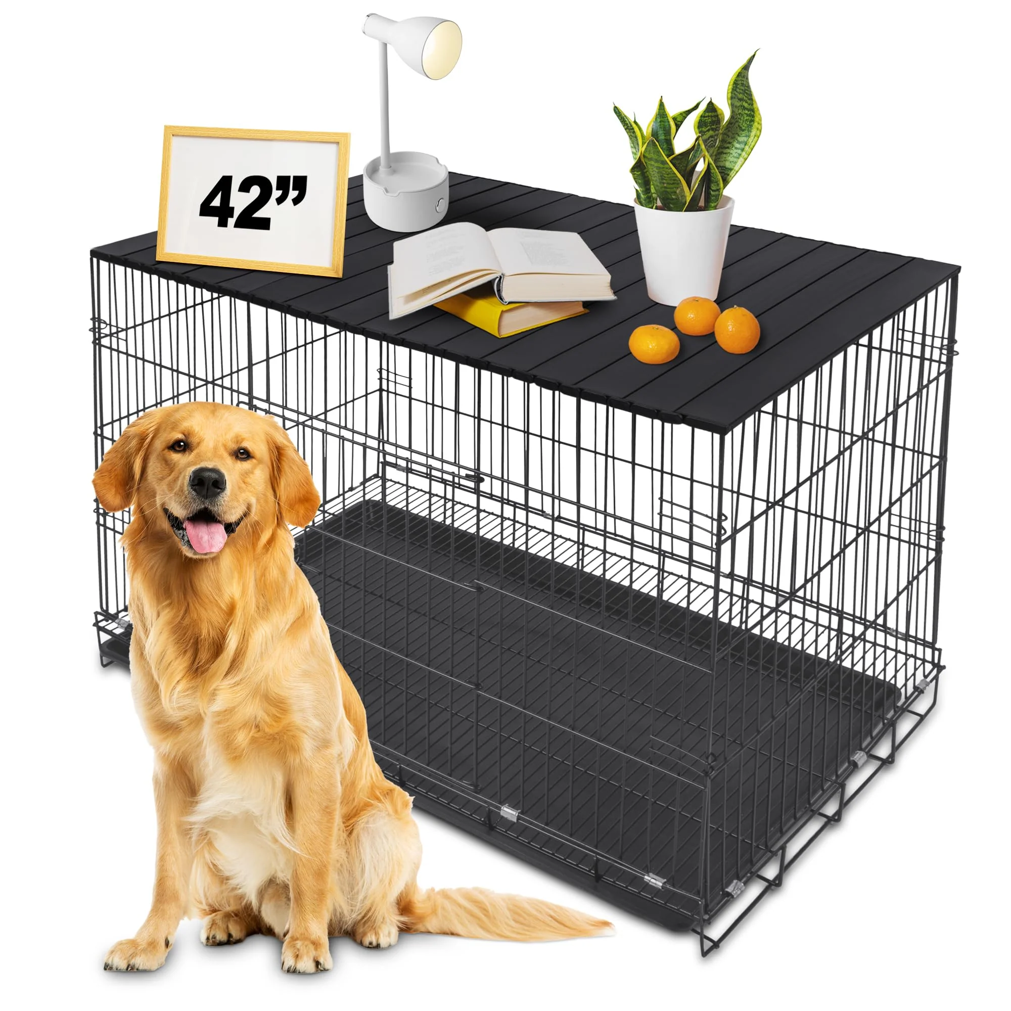 Smooth Petmystify Dog Crate Topper with Magnets for 42-Inch Crate Aluminum Foldable Kennel Table Black Modern