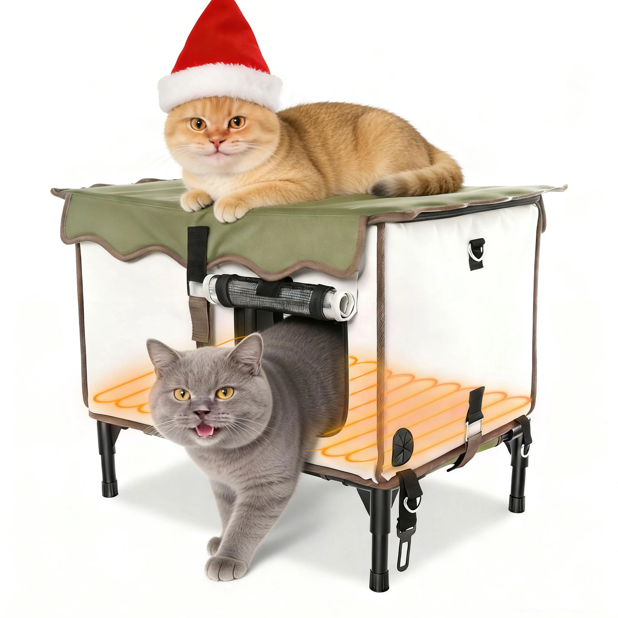 Clean BNZ Indestructible Heated Cat House – Weatherproof Outdoor Shelter for Feral Barn Cats 21x15x13 Easy-to-Use