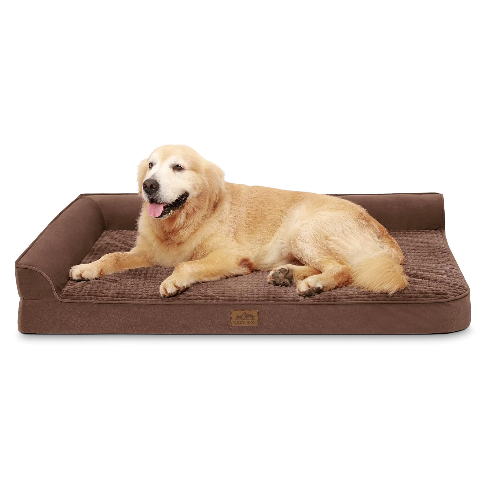 Excellent COZY KISS Orthopedic XXL Dog Bed - Extra Large L-Shape Sofa with Waterproof Lining Non-Slip Washable Cover 48x32x7.5 in - Brown Top-Quality