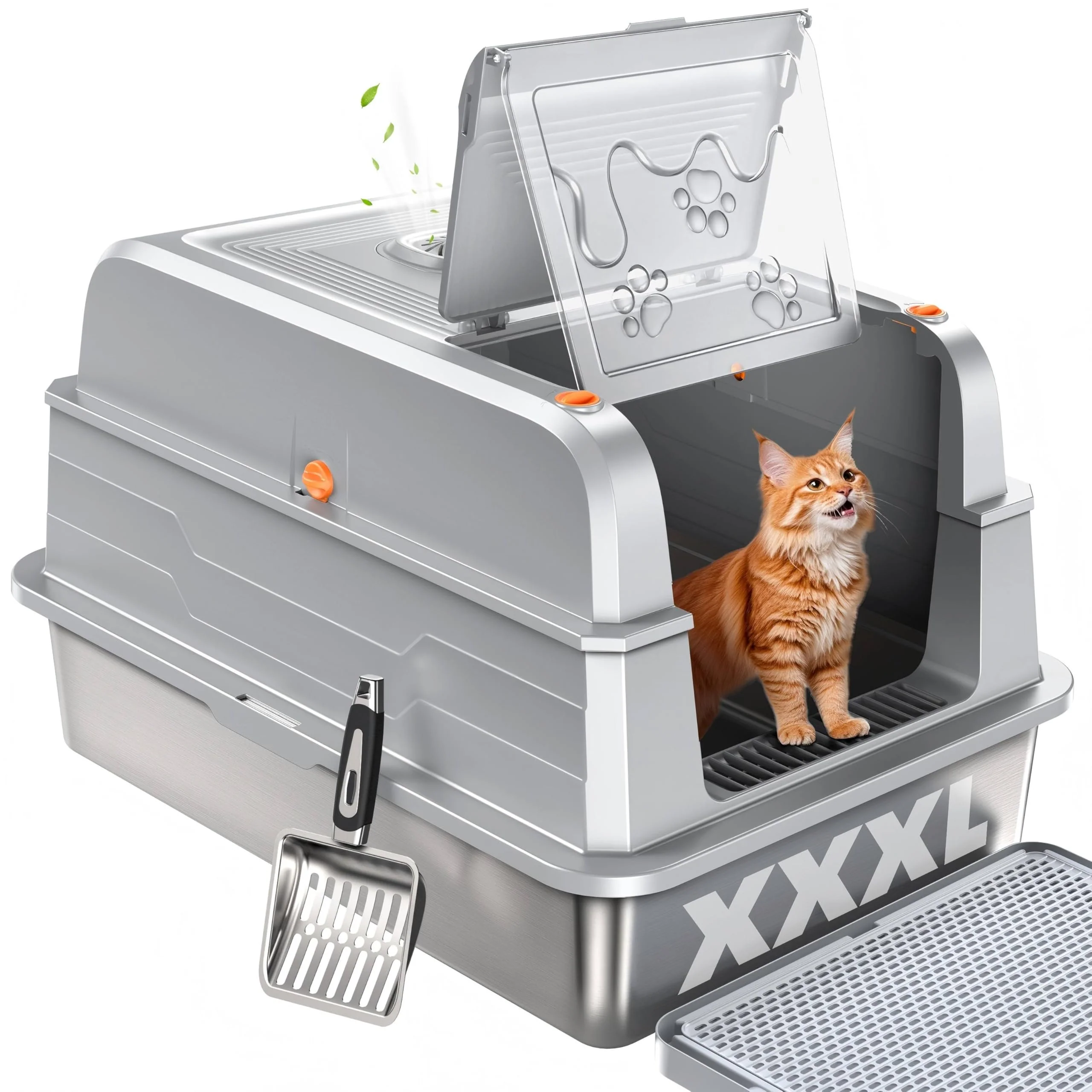 Contemporary CATLIKE 2025 Upgrade 152L XXXL Stainless Steel Cat Litter Box – 3-Layer Leak-Proof Enclosure with Charcoal Filter Fast
