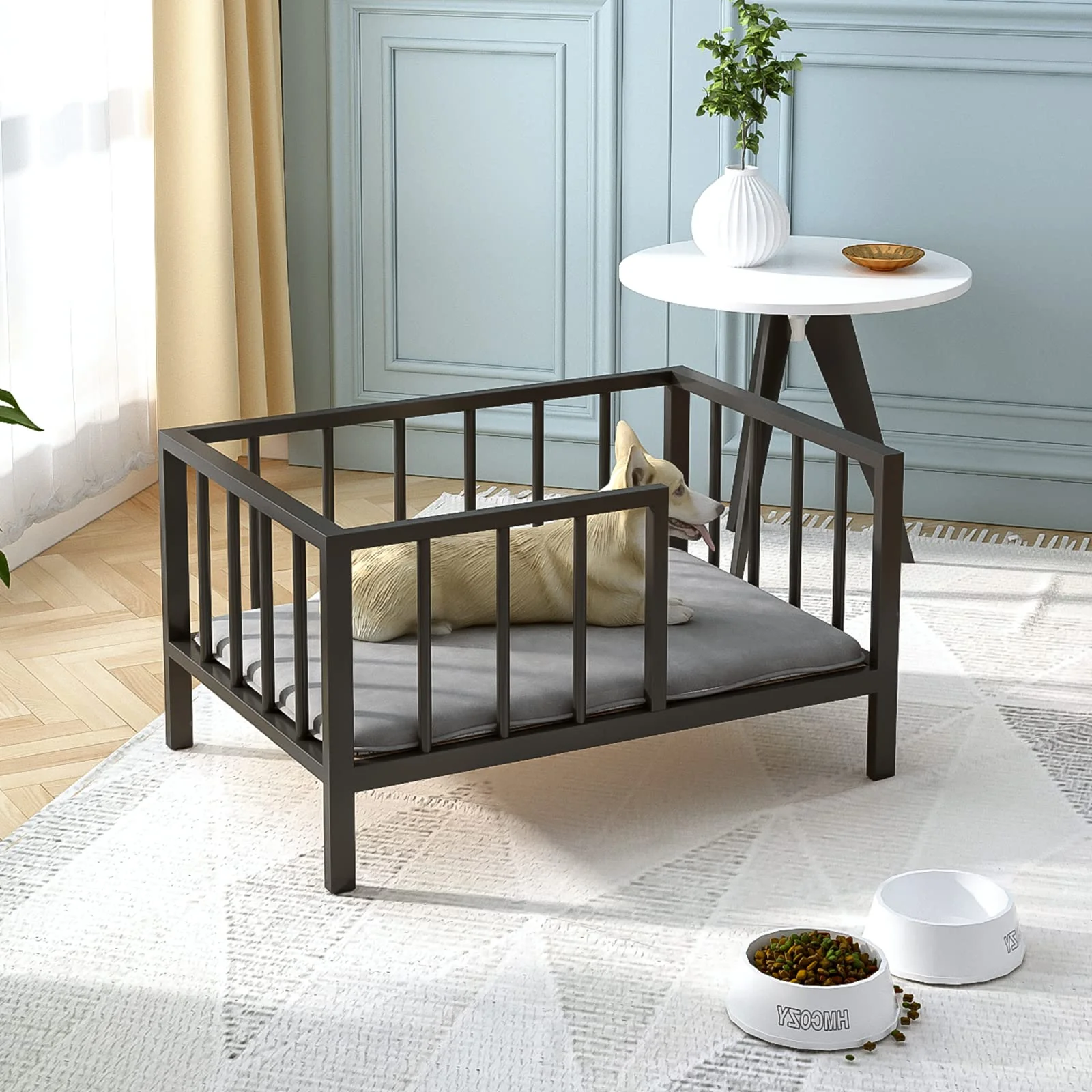 Green OSCHF Dog Bed with Rails – d Metal Frame Wood Board Washable Mat Indoor Outdoor 21.3in x 30in Sophisticated
