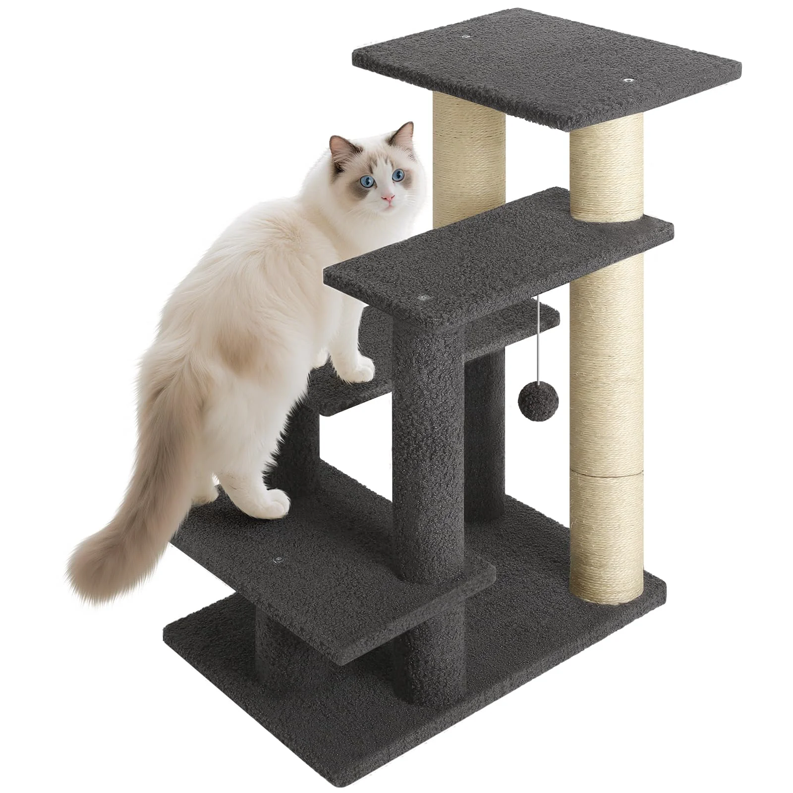 Trendy GreenPetopia 4-Step Pet Steps for Cats Dogs Gray Cat Stairs with Sisal Scratching Posts Versatile