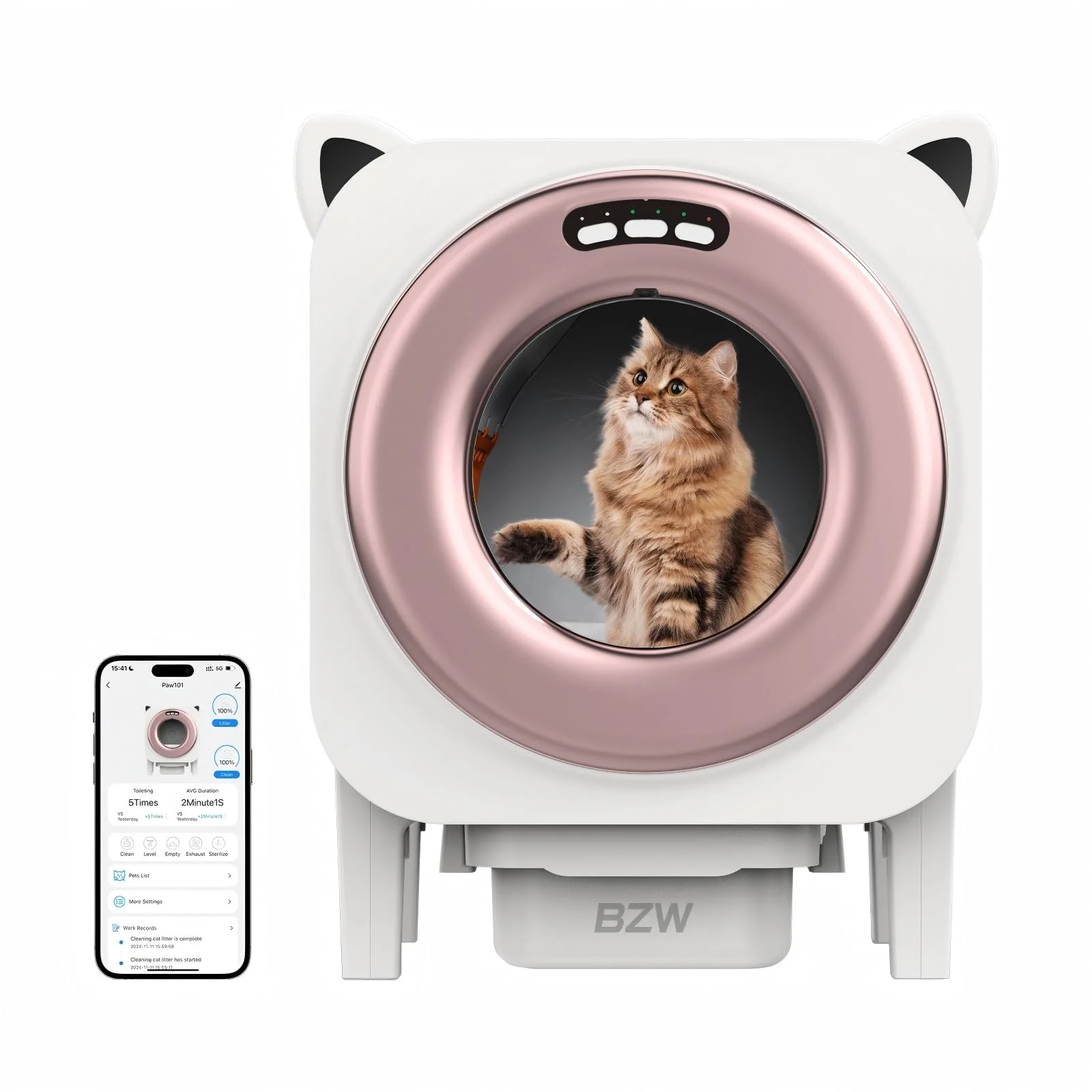 Expertly Made BZW Self-Cleaning Litter Box for Multiple Cats 76L App Control Rose Gold Specialty