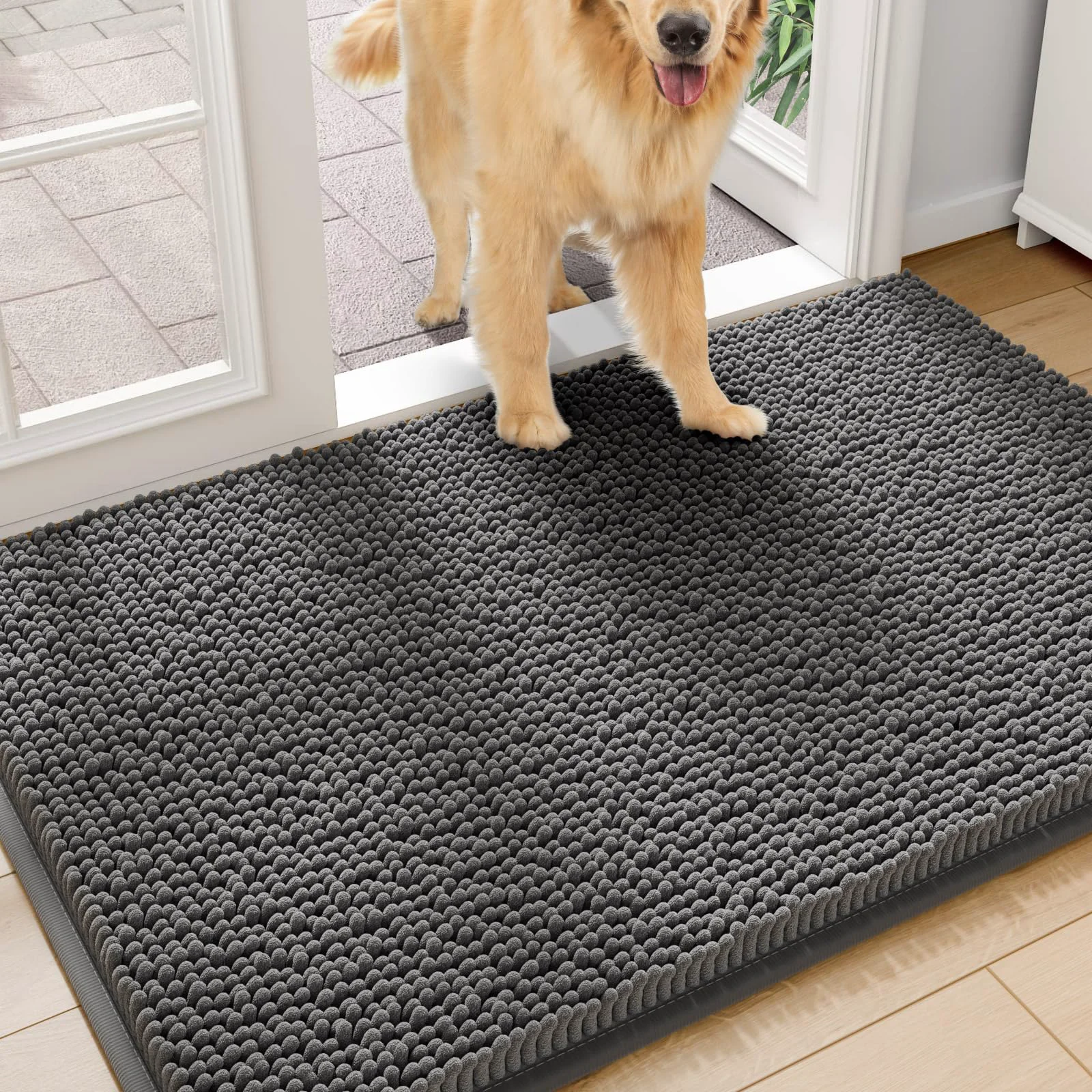 Authentic Amyracel Dirt Trapping Door Mat 36x60 – Absorbent Chenille Mud Mat for Dogs Non-Slip Machine Washable Solid
