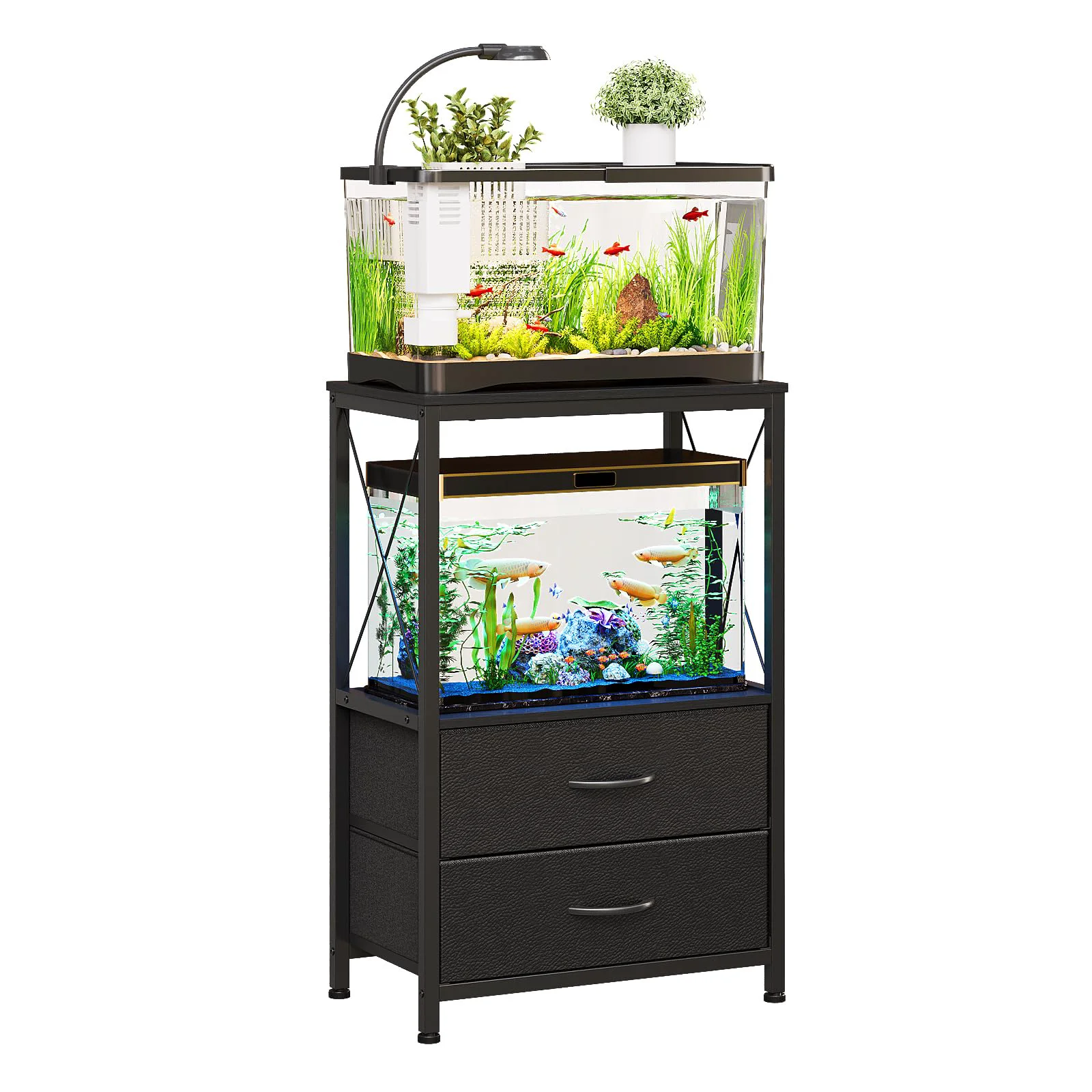 Original Welfuturer Aquarium Stand 10 Gallon – 2-Tier 2 Drawers Black Verified