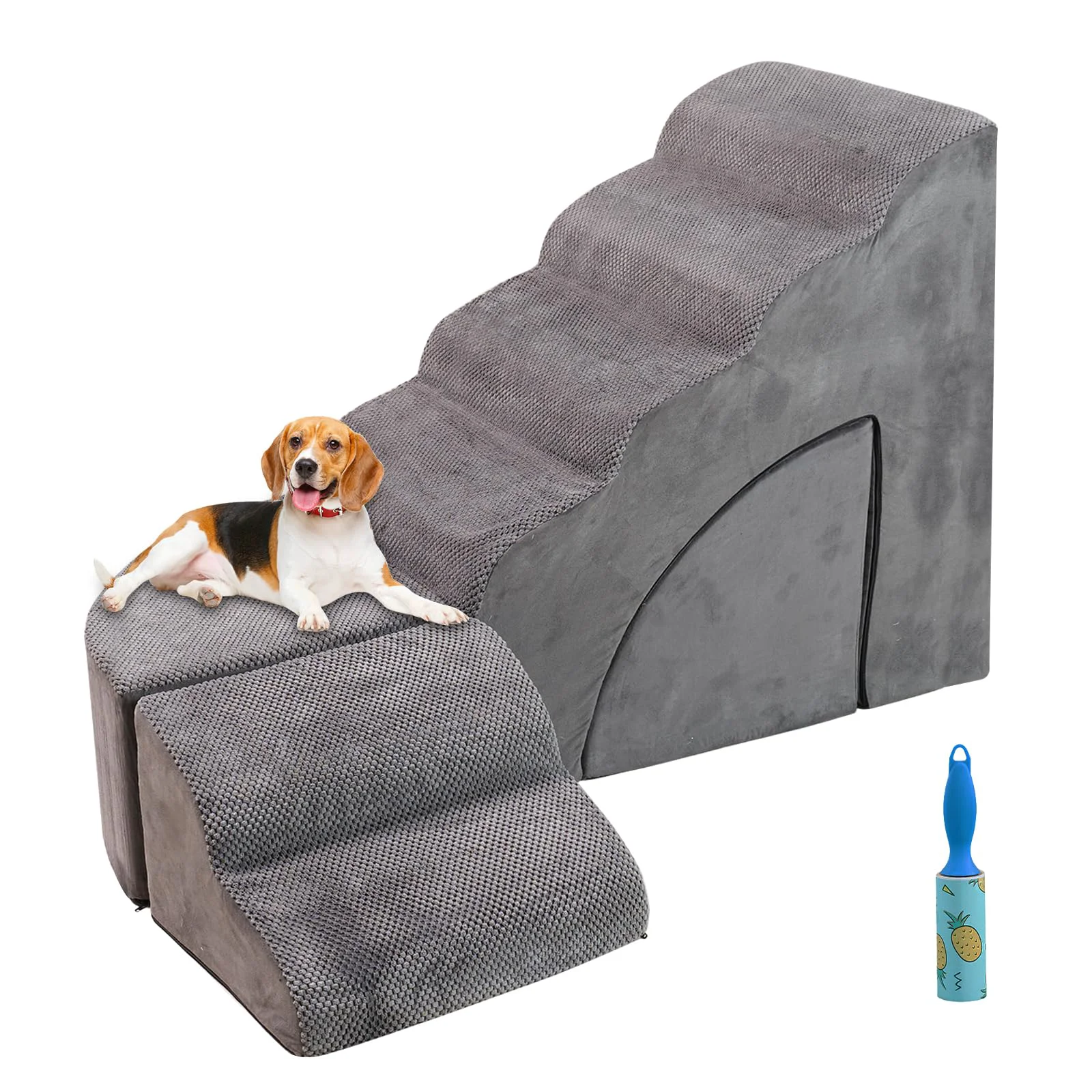 Crafted A.FATI Dog Stairs for High Beds Up to 29 in - 6-Step Foam Ramp with Washable Cover Top-Quality