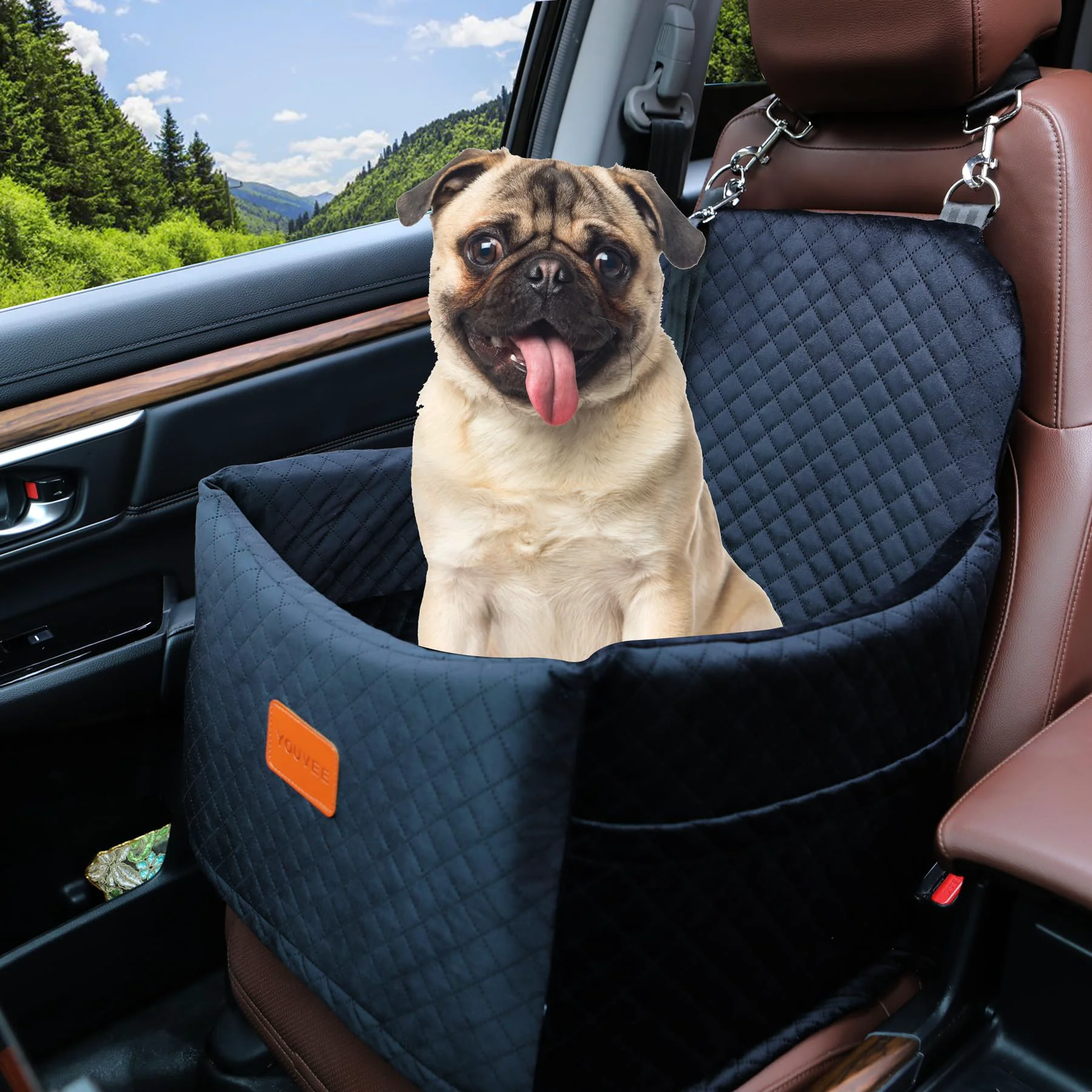 Expertly Made Youvee Dog Booster Car Seat — 6-Inch Interior Height for Small Dogs Up to 30 lbs Superior