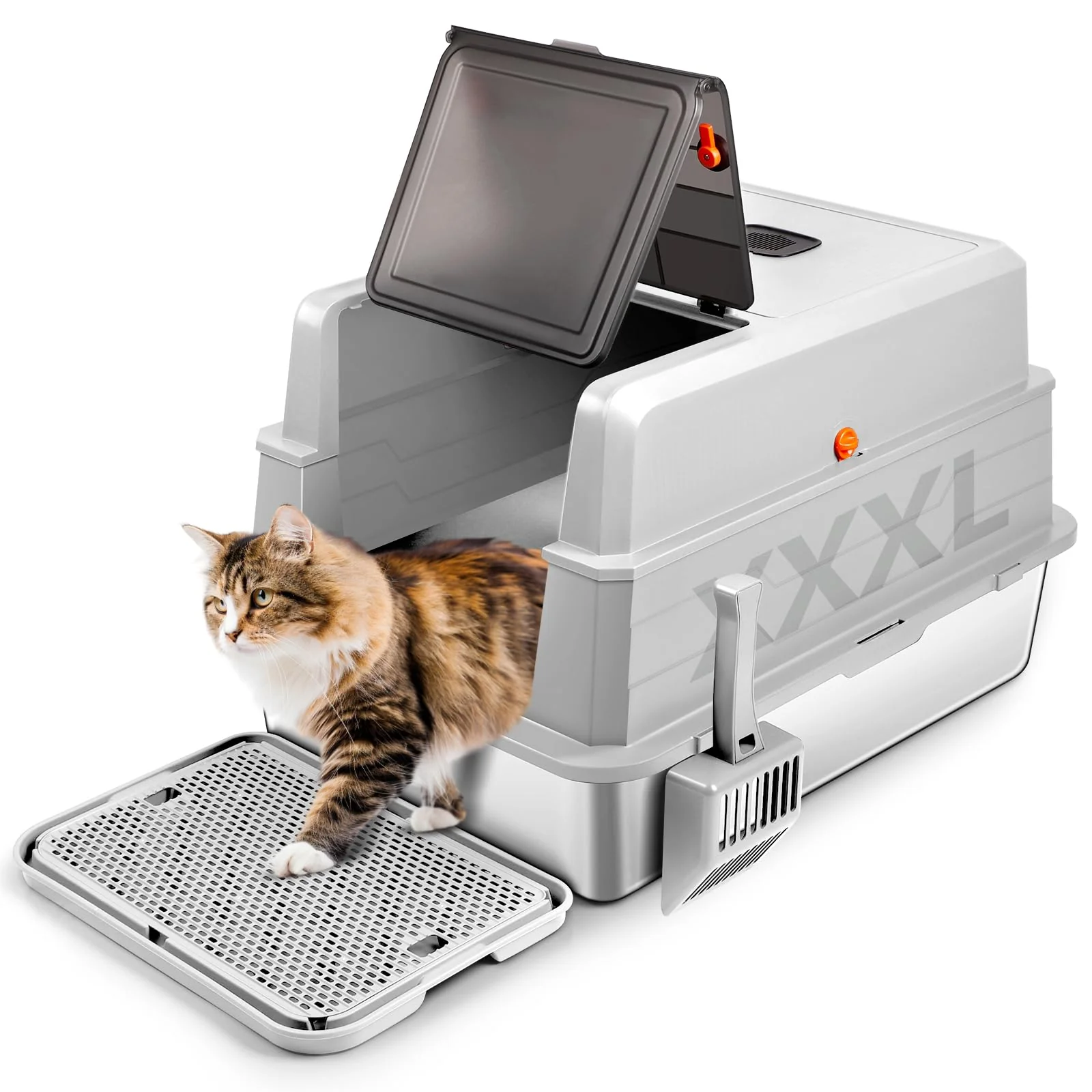 Fast Bartuke XXXL Stainless Steel Litter Box with Lid – Extra Large 28 x 20 x 17 in Reusable