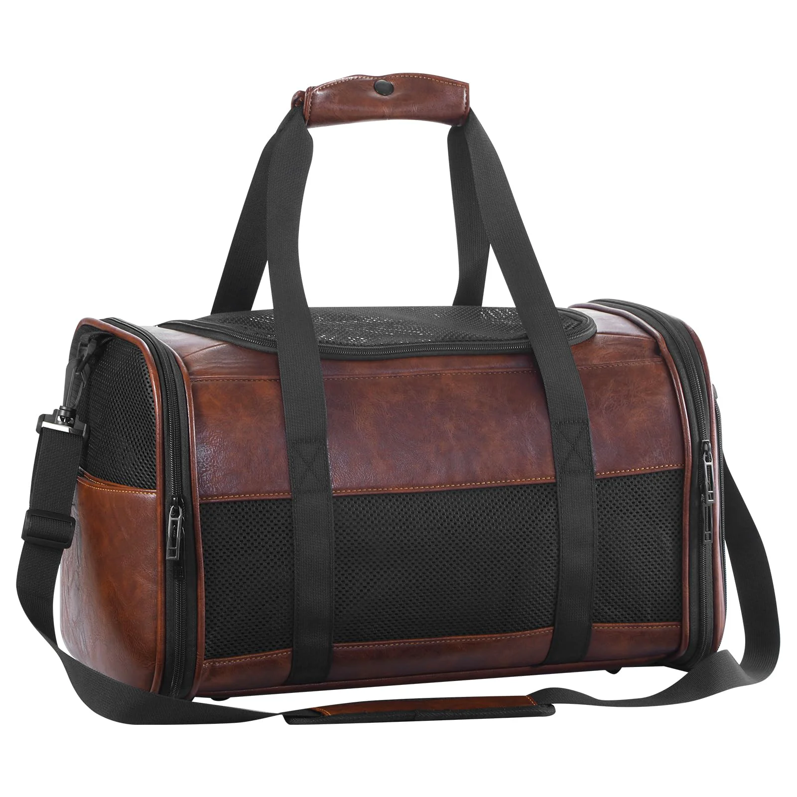 Relaxed Monanller Fashion Vegan Leather Dog Carrier – Airline Soft Sided Pet Carrier Coffee Smart