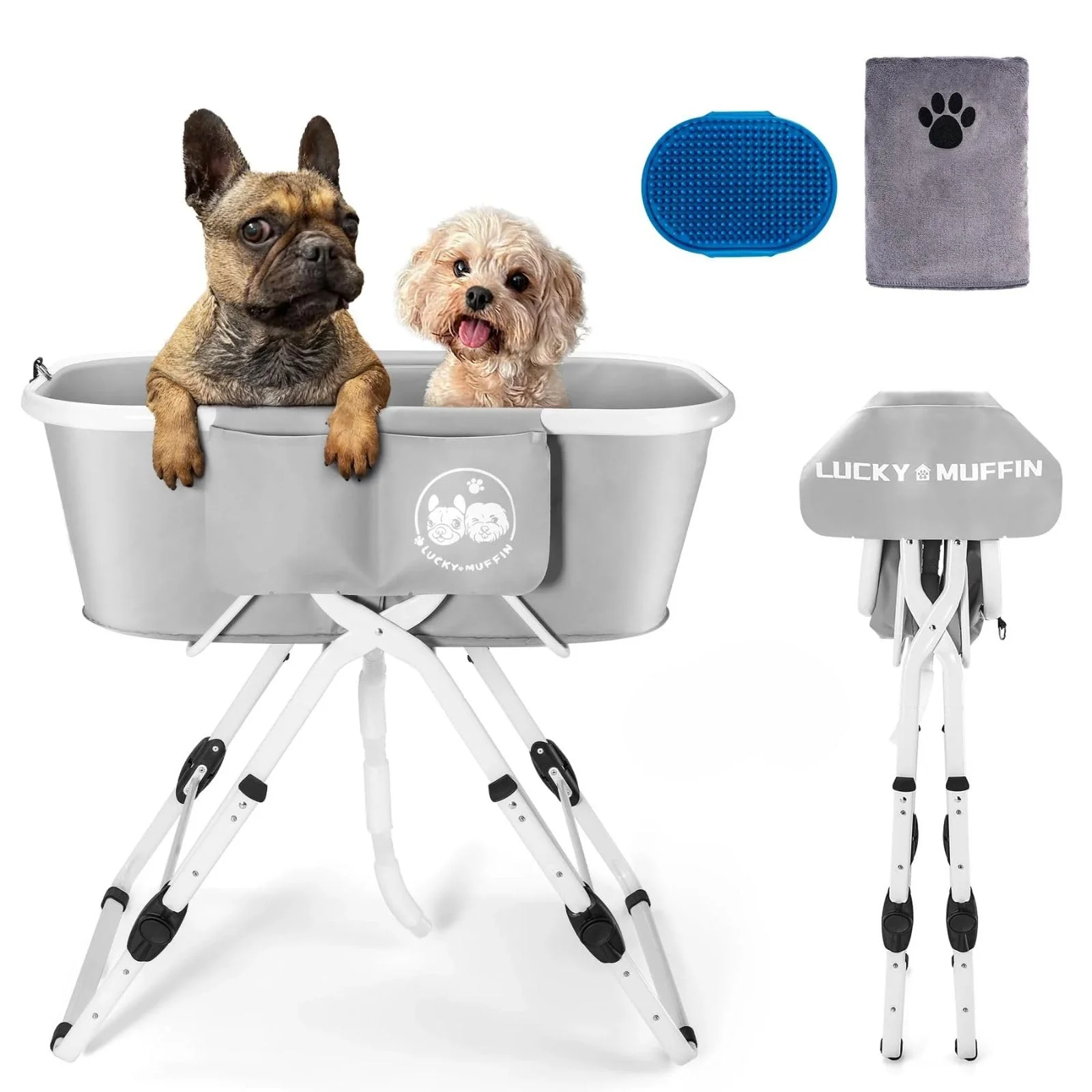 Convenient LUCKY MUFFIN Premium d Portable Dog Bathtub – 5 Height Settings Smart