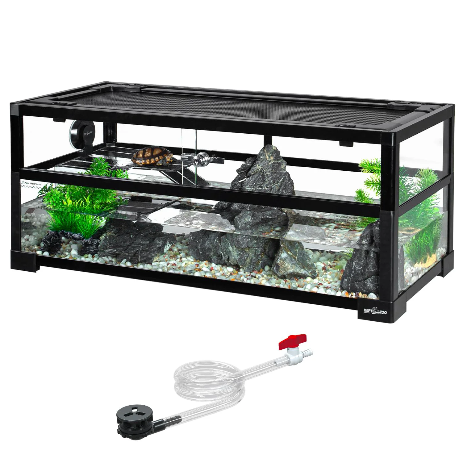 Breathable REPTI ZOO 18-Gallon Turtle Tank Aquarium — 30 x 12 x 12 Inches Drainage System Safe