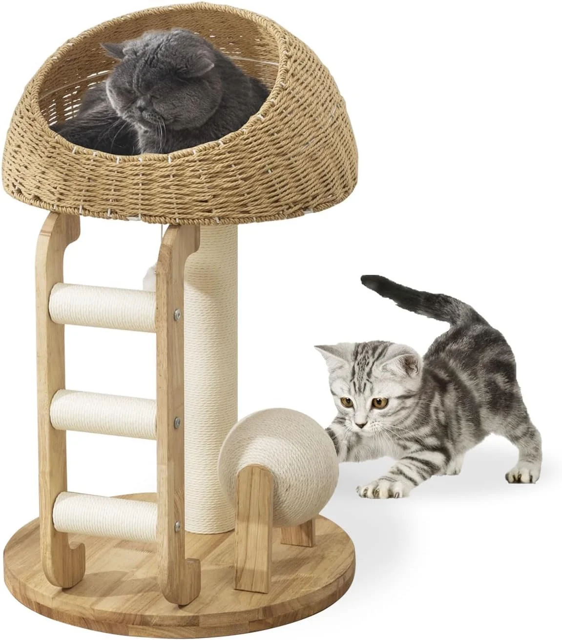 User-Friendly MSNWCAAAT Modern Cat Tree — 30-Inch Solid Wood Tower with Hand-Woven Nest Responsible