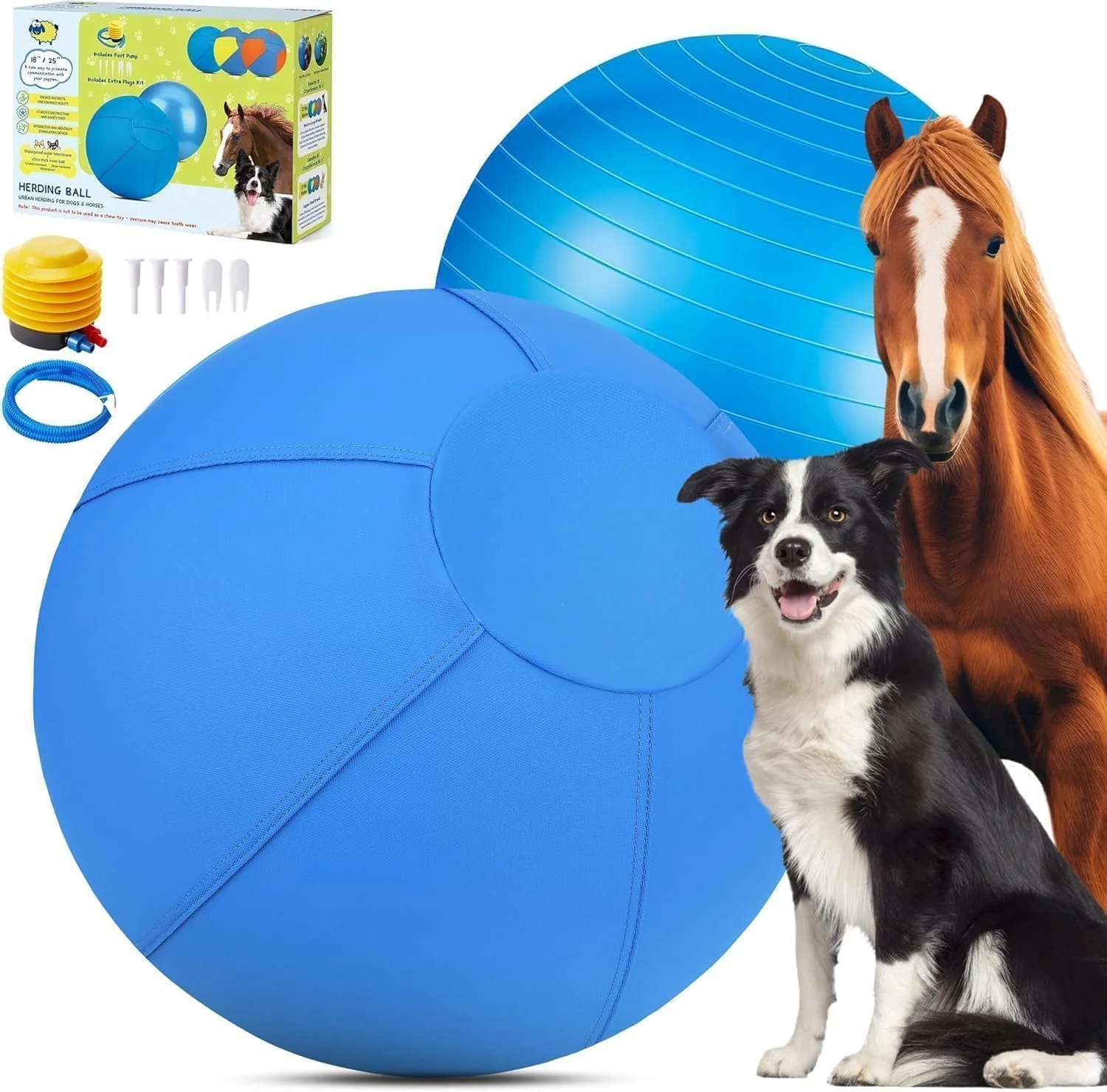 Safe BUGARORE Herding Ball for Dogs and Horses - 25 inch Jolly Ball for Agility Herding Training Blue Elite