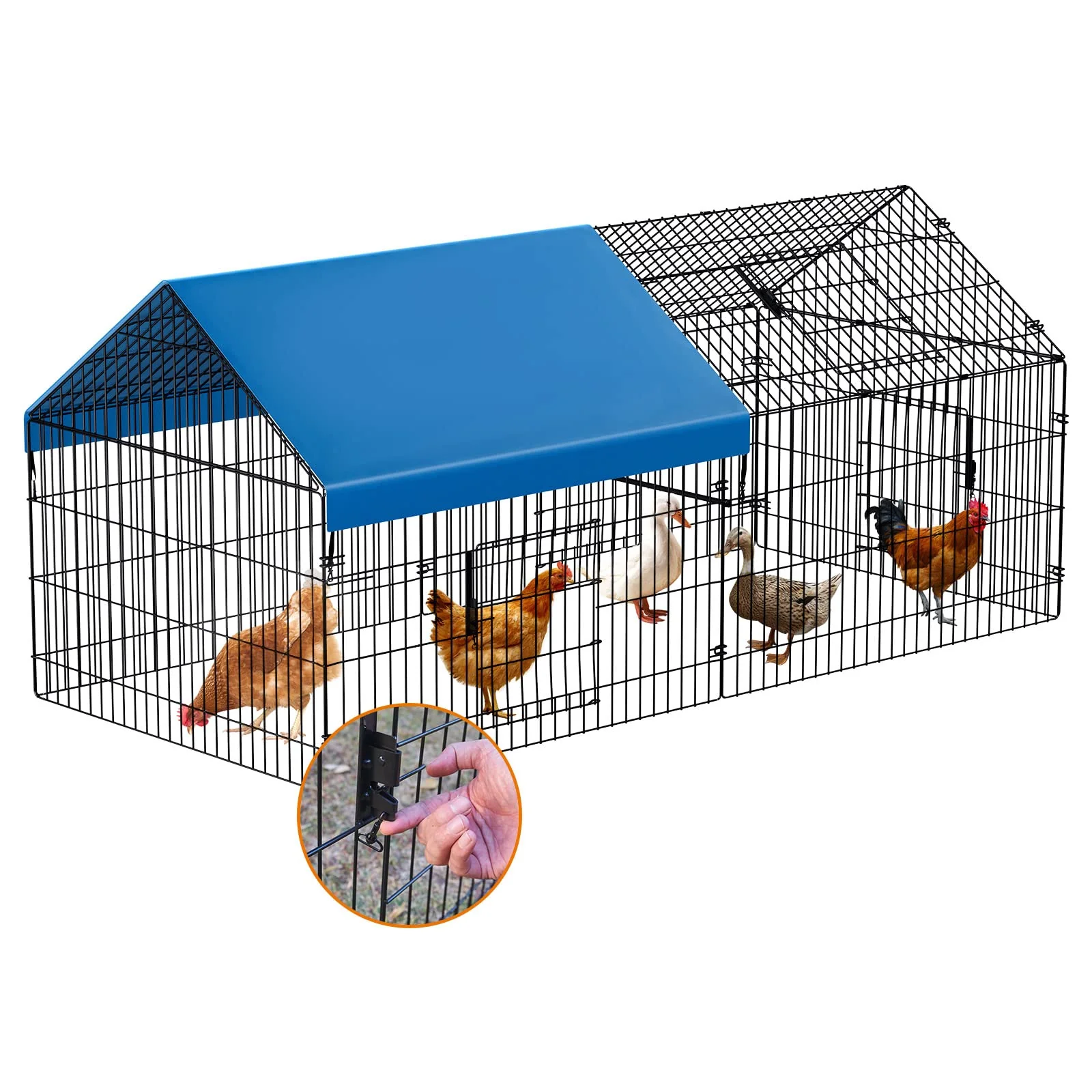 Convenient INJOPEXI Metal Chicken Coop 86x40x39 with Cover — Outdoor Poultry Run Small Animal Enclosure Proven