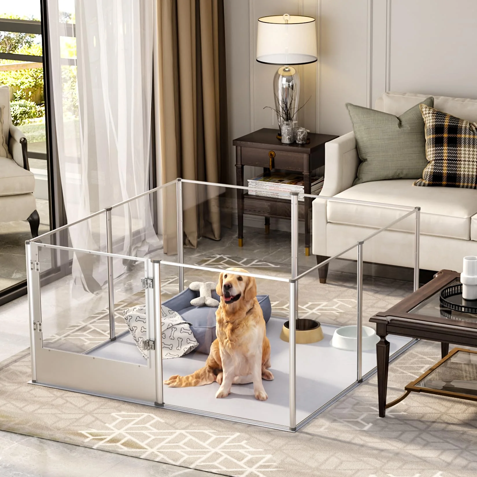 High-Performance BingoPaw Clear Dog Playpen Fence 32 Inch Tall Indoor Acrylic Pen 52-by-52 Inch Square Innovative
