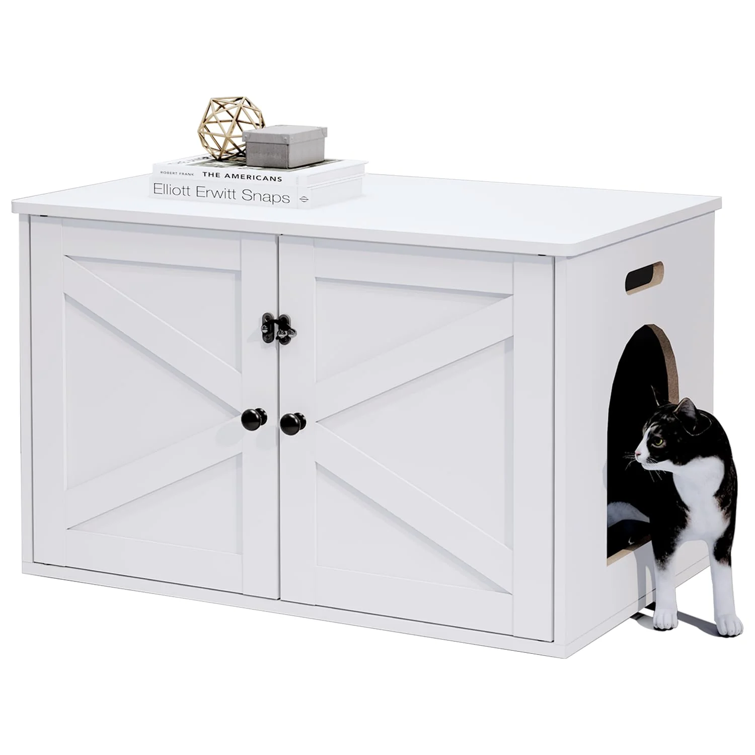 High-Performance Timberer Cat Litter Box Enclosure — Hidden Cabinet with Removable Divider White Effective