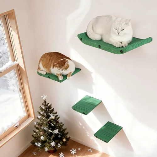 Comfortable HAPYKITYS Cat Wall Shelves – Soundproof Wall-M Mounted Kitty Perches Set of 4 Green Safe